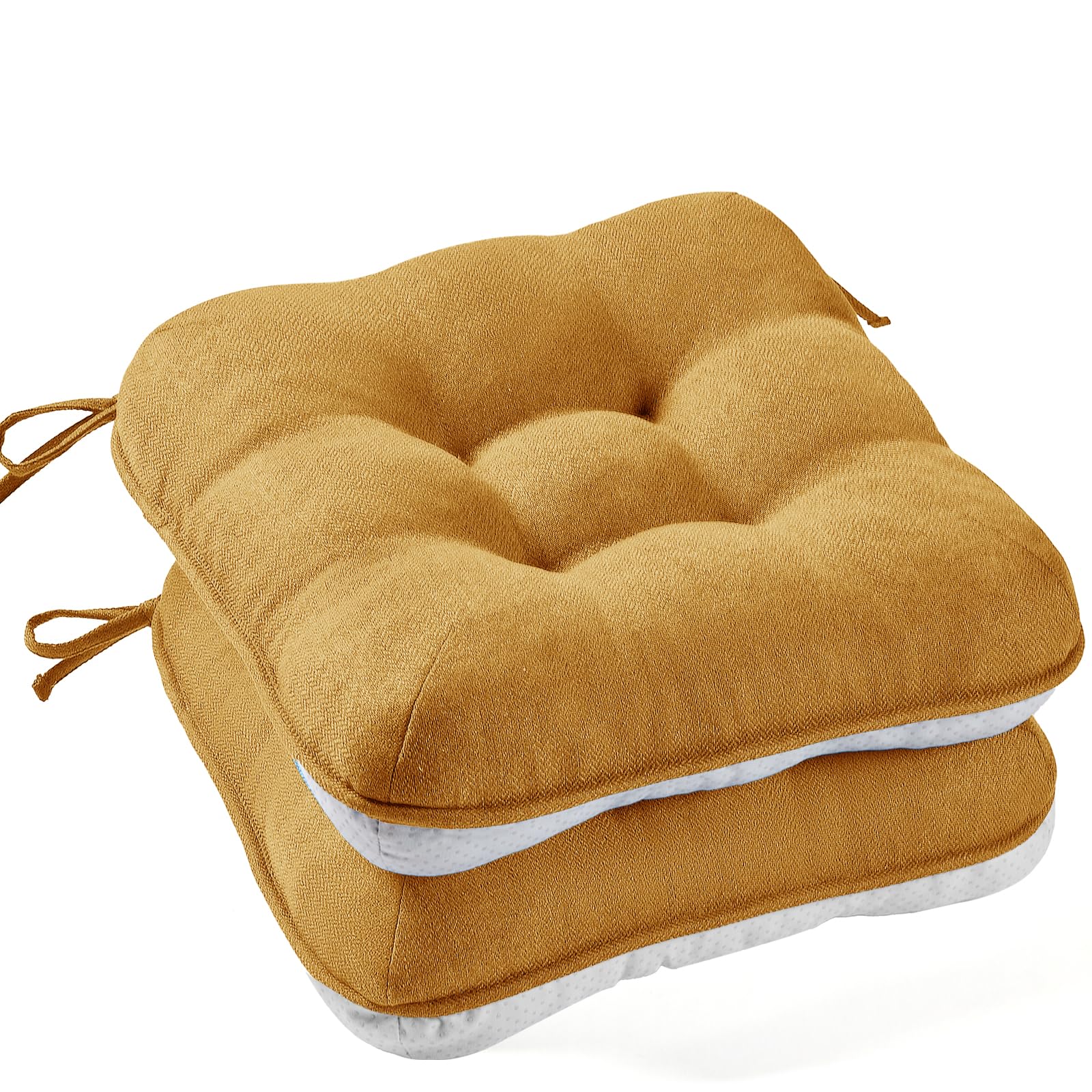 BETU Chair Cushions for Dining Chairs Set of 4,3.5" Thick Kitchen Table Chair Pads with Ties,Non Slip Backing and Covers, Seat Cushion for Dining Room,Bar,Patio Chairs,15.5"X15.5"X3.5",Beige