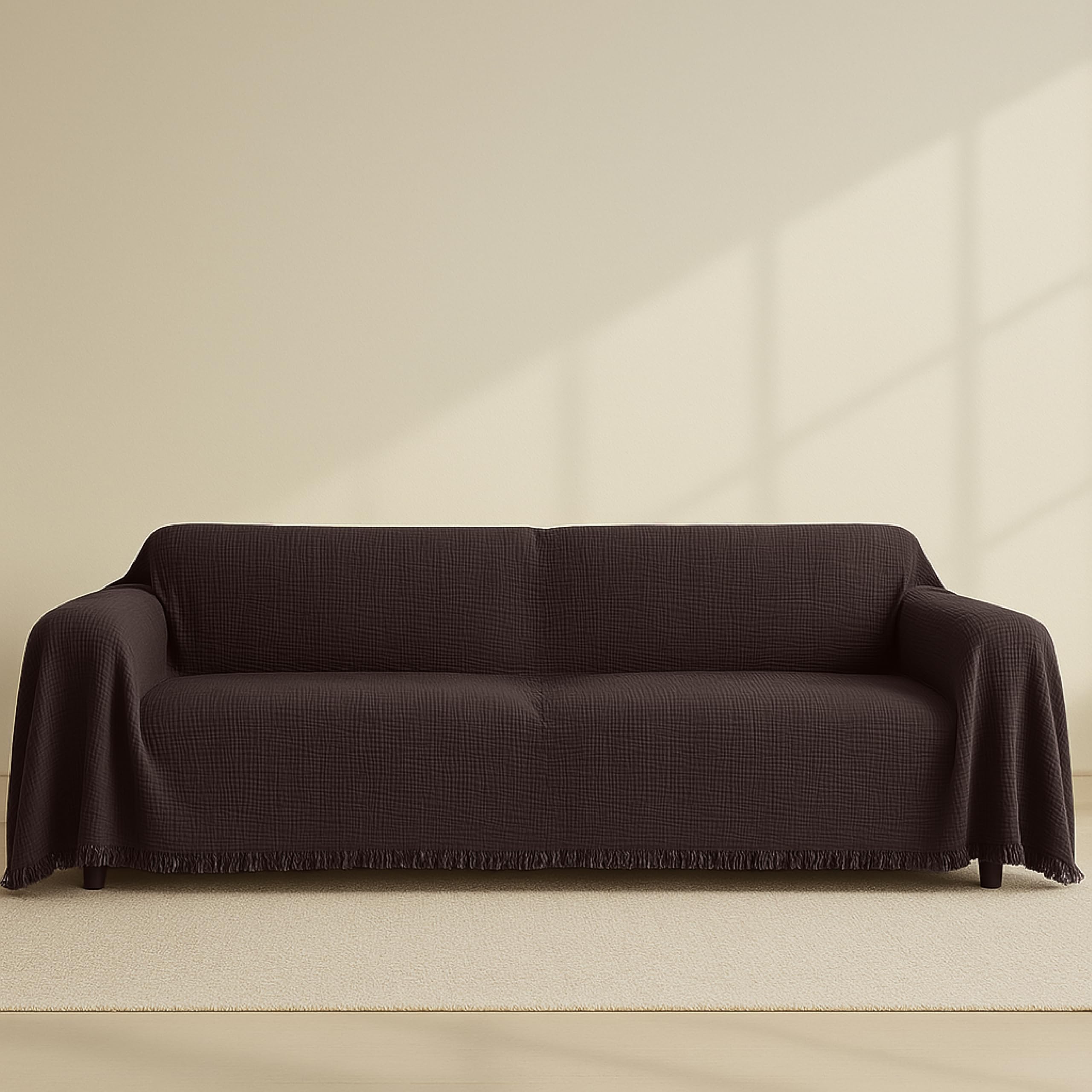 Washable Sofa Cover%100 Pure Cotton, Cream Couch Covers for Loveseat, Futon, Sofa, Sectional L Shape, U Shape, 4 Layered Natural Muslin Cloud Like Boho Couch Cover (Cream, 70x98/177x250cm)