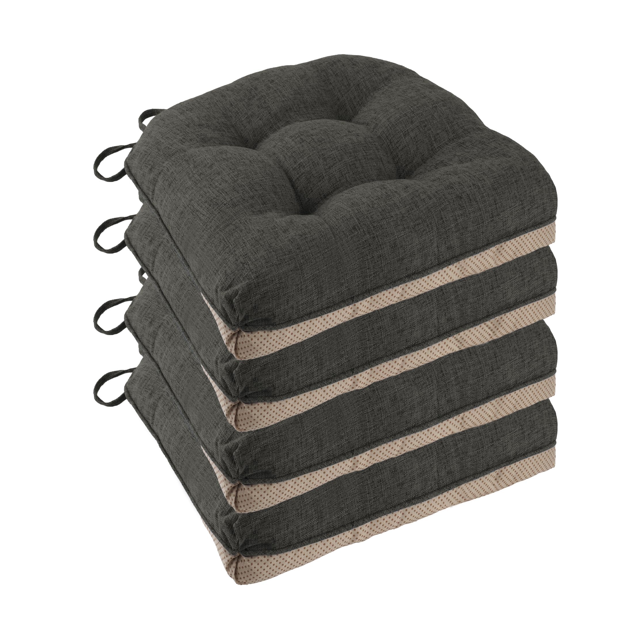 Non Slip Chair Cushions for Dining Chairs Set of 4 Kitchen Chair Cushions 18"x18"x3" Turfted Chair Pads Comfortable and Soft Seat Cushion with Ties, Coffee