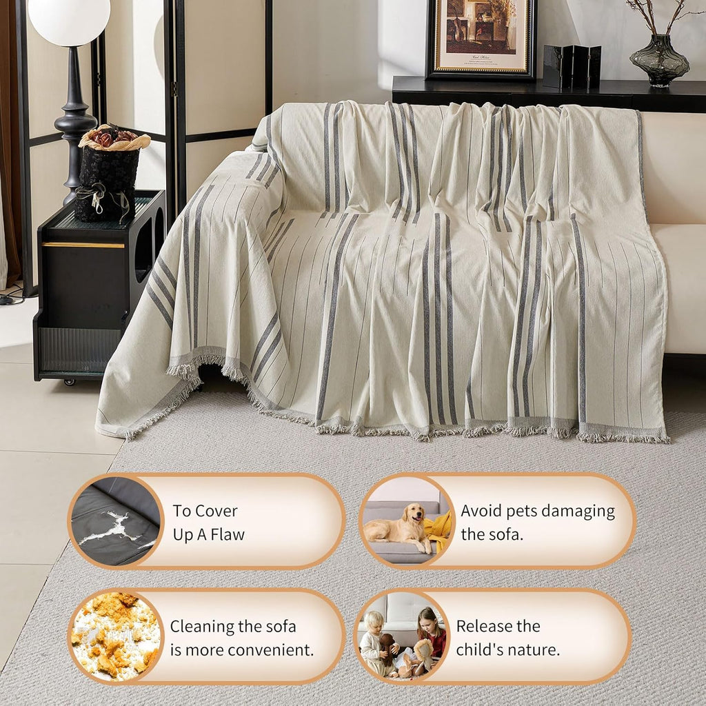 Boho Couch Covers for Sofa Washable Sofa Covers for 3 Cushion Couch Soft Non Slip Couch Covers for Sectional Sofa Dog Pet Furniture Protector (Light Gray, 91"*134")