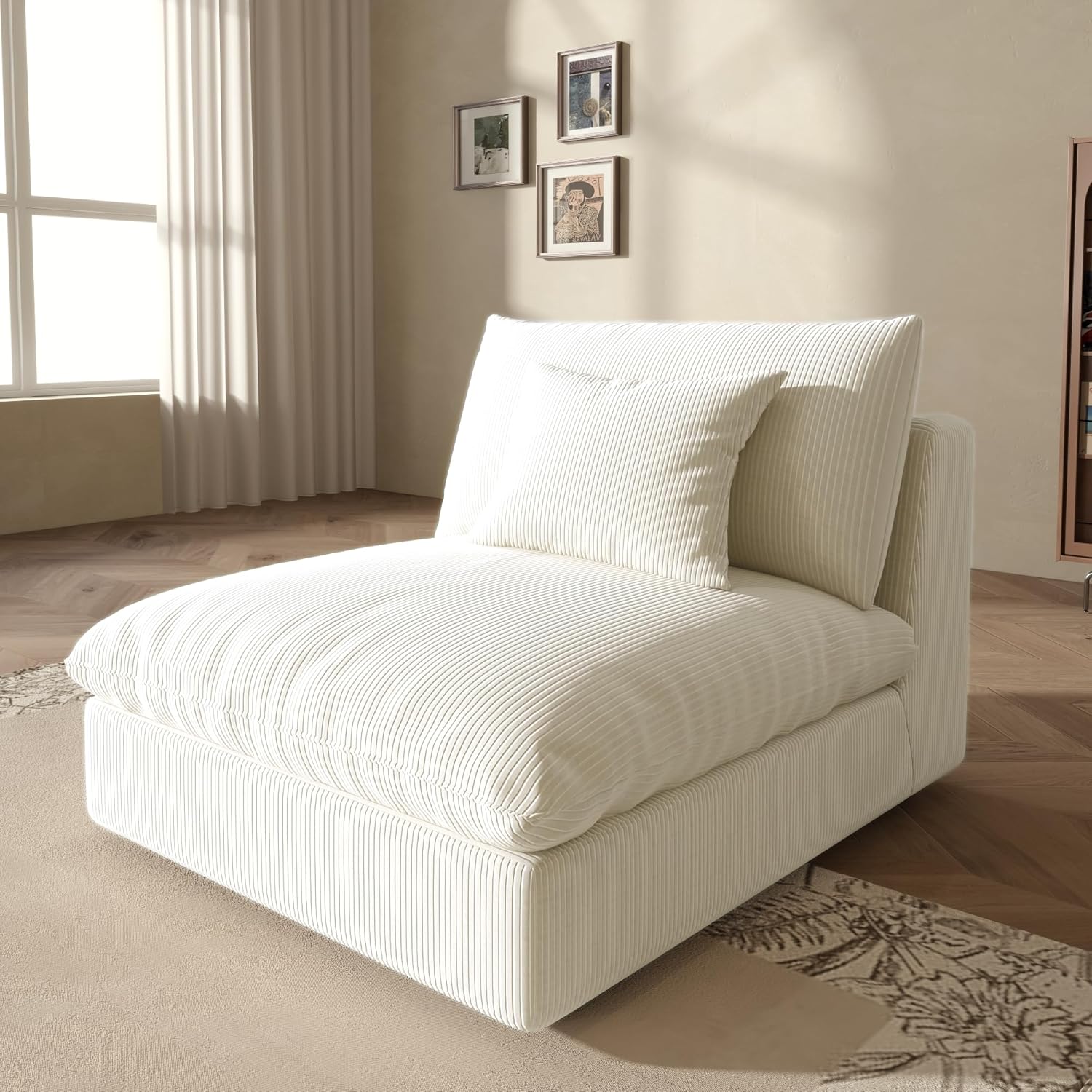 Fajiani Cloud Sofa Slipcover, Middle Module Sofa Cover, Linen Blend Fabric, Cream White, Removable & Washable