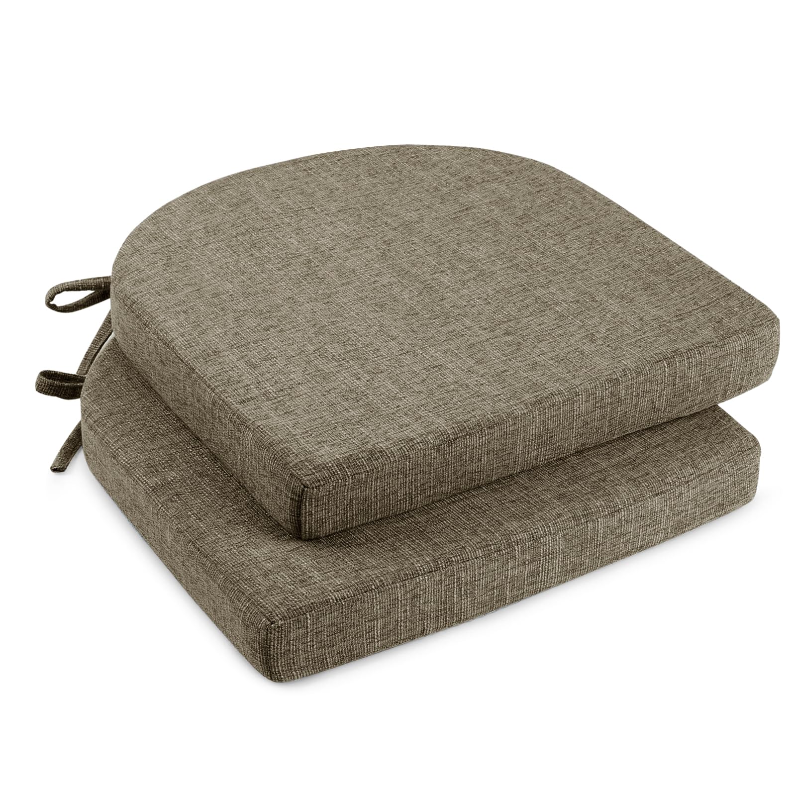 downluxe Indoor Chair Cushions for Dining Chairs, Soft and Comfortable Textured Foam Kitchen Chair Pads with Ties and Non-Slip Backing, 16" x 16" x 2", Brown, 4 Pack