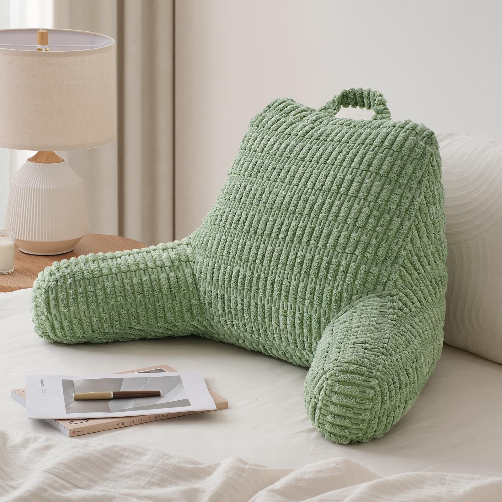 Blissful Diary Reading Pillow for Sitting in Bed, Large Flannel Back Pillow Bed Sitting Up for Adult & Children, Backrest Cushion for Sit Up in Couch or Floor, Dorm Essentials, Cream White