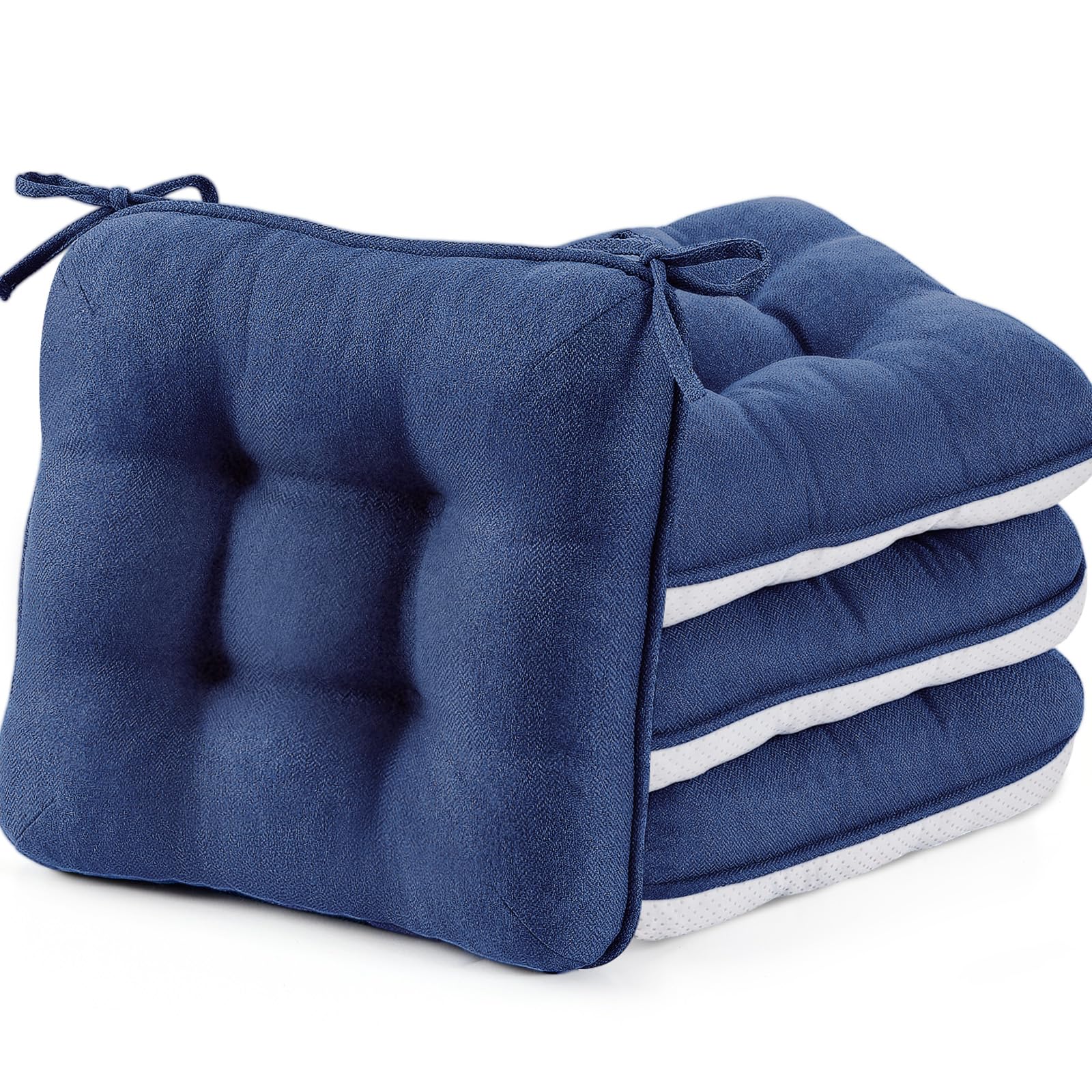BETU Chair Cushions for Dining Chairs Set of 4,3.5" Thick Kitchen Table Chair Pads with Ties,Non Slip Backing and Covers, Seat Cushion for Dining Room,Bar,Patio Chairs,15.5"X15.5"X3.5",Beige