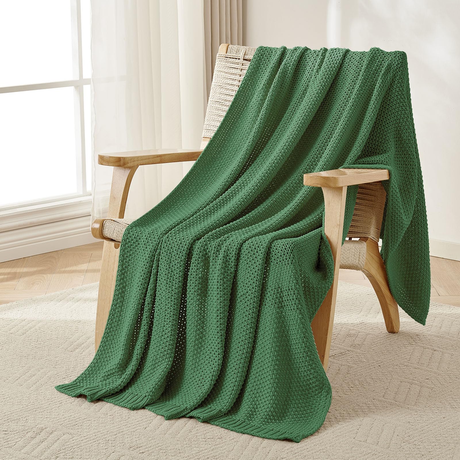 Joydeco Chunky Cable Knit Throw Blanket, Lightweight 100% Cotton Soft Cozy Throw Twin Blanket for Couch Bed and Sofa, Rustic Breathable Farmhouse Blanket Gift for Women Men(Cream White, 51"x63")