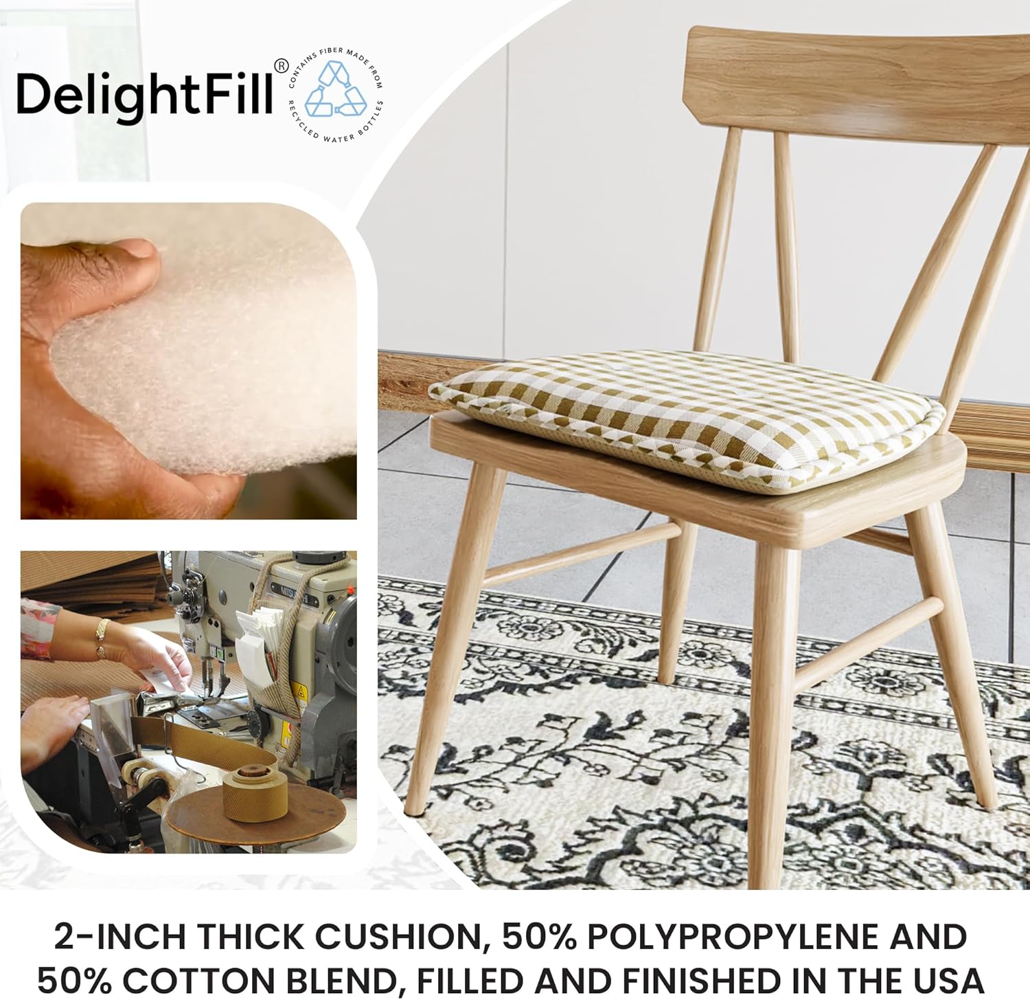 Non-Slip Chair Cushions, Assembled in USA, U-Shaped Skid-Proof Seat Pads for Dining Room, Kitchen, Office, 15"x16"