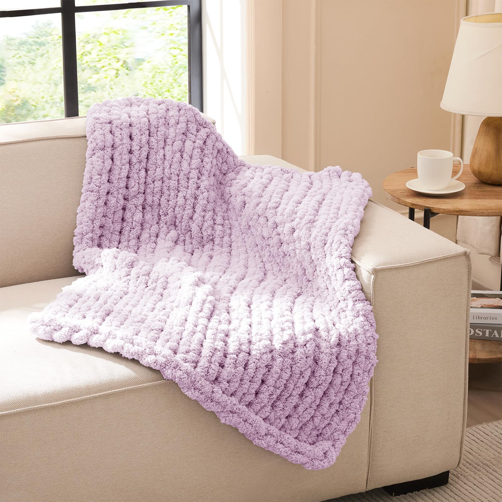 L'AGRATY Chunky Knit Blanket Throw,Soft Chenille Yarn Throw Blanket 50x60，Handmade Cable Knit Crochet Blanket,Large Knit Blankets Chunky Yarn,Rope Knot Throw Blanket for Couch Sofa Bed Home Decor