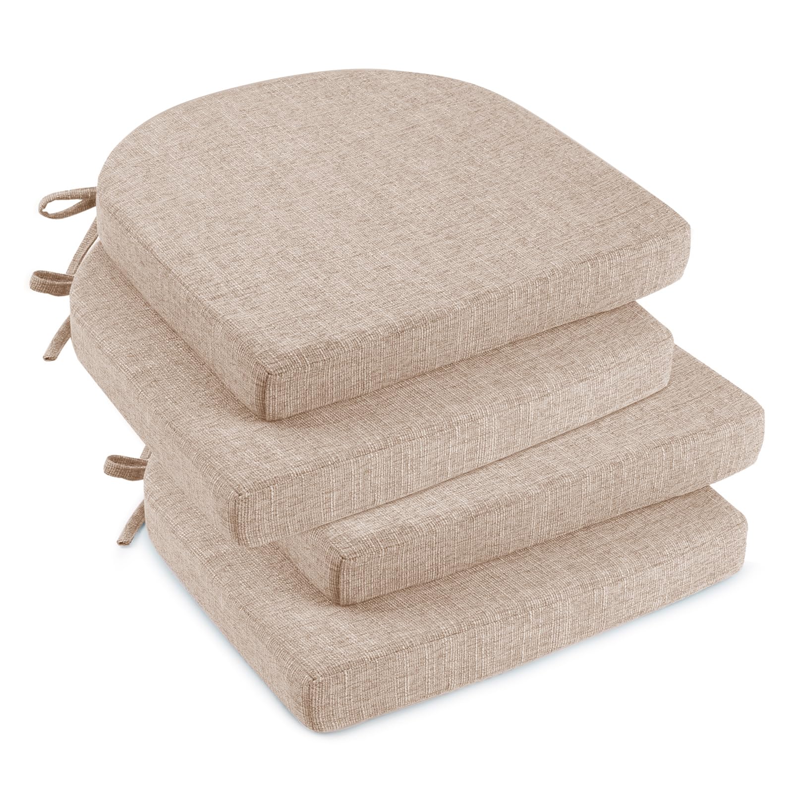 downluxe Indoor Chair Cushions for Dining Chairs, Soft and Comfortable Textured Foam Kitchen Chair Pads with Ties and Non-Slip Backing, 16" x 16" x 2", Brown, 4 Pack