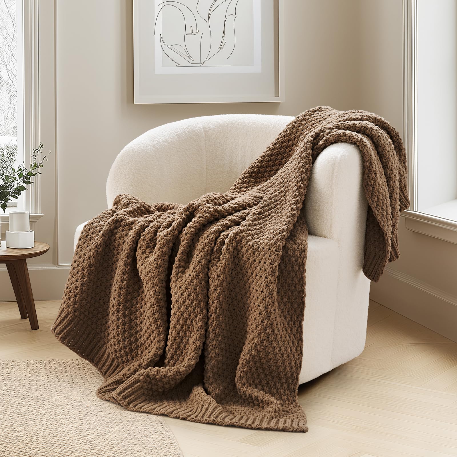 EVERGRACEHOME Chunky Chenille Knit Throw Blanket for Couch, Soft Luxurious Moss Stitch Blankets for Bed, Cozy Decorative Farmhouse Knitted Throws for Sofa, Stormy Blue, 60" x 80"