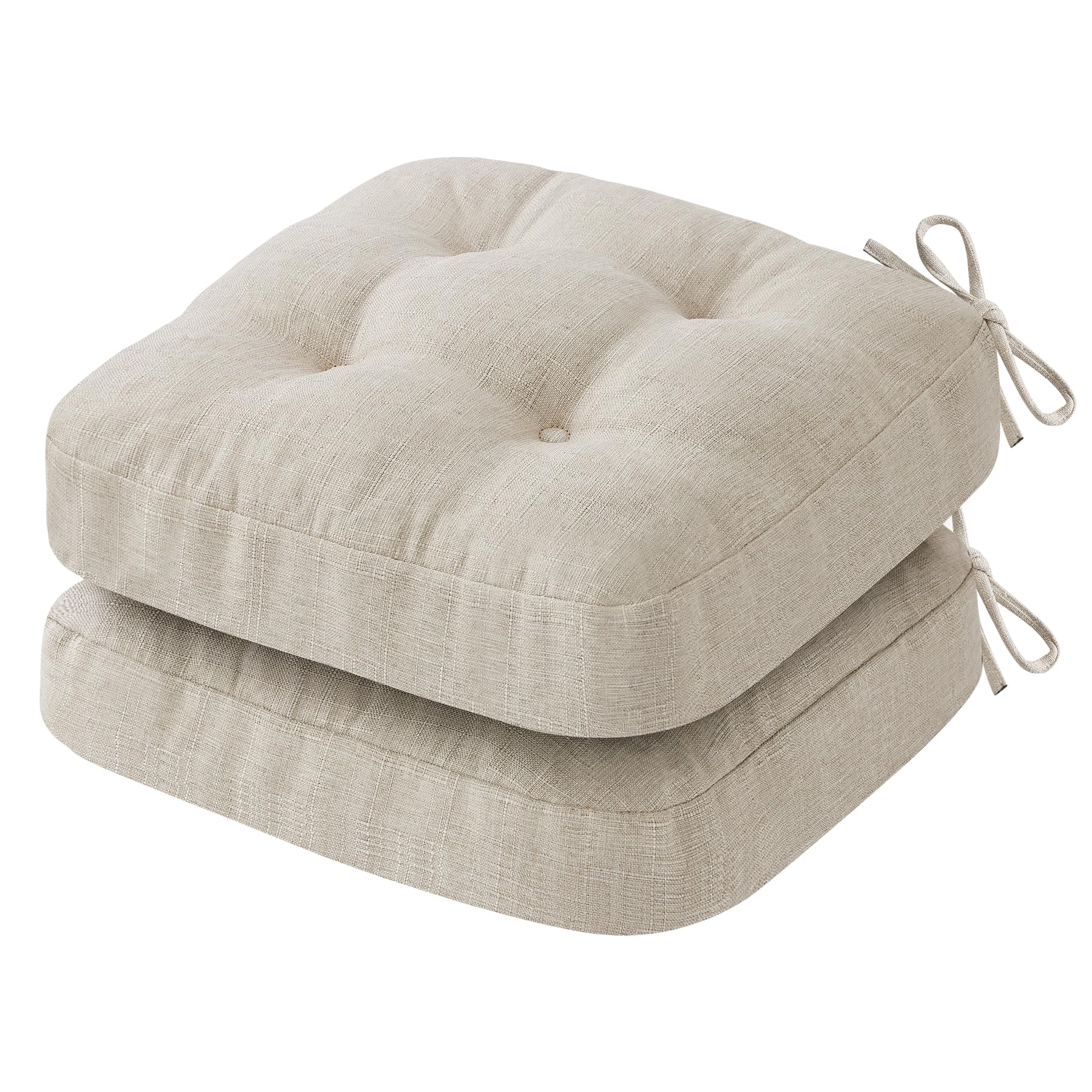 IASEAHK Chair Cushions, Memory Foam Dining Chair Cushions, Tufted Indoor Chair Pads, Set of 4, 16.5' x 16.5' x 3.5', Beige