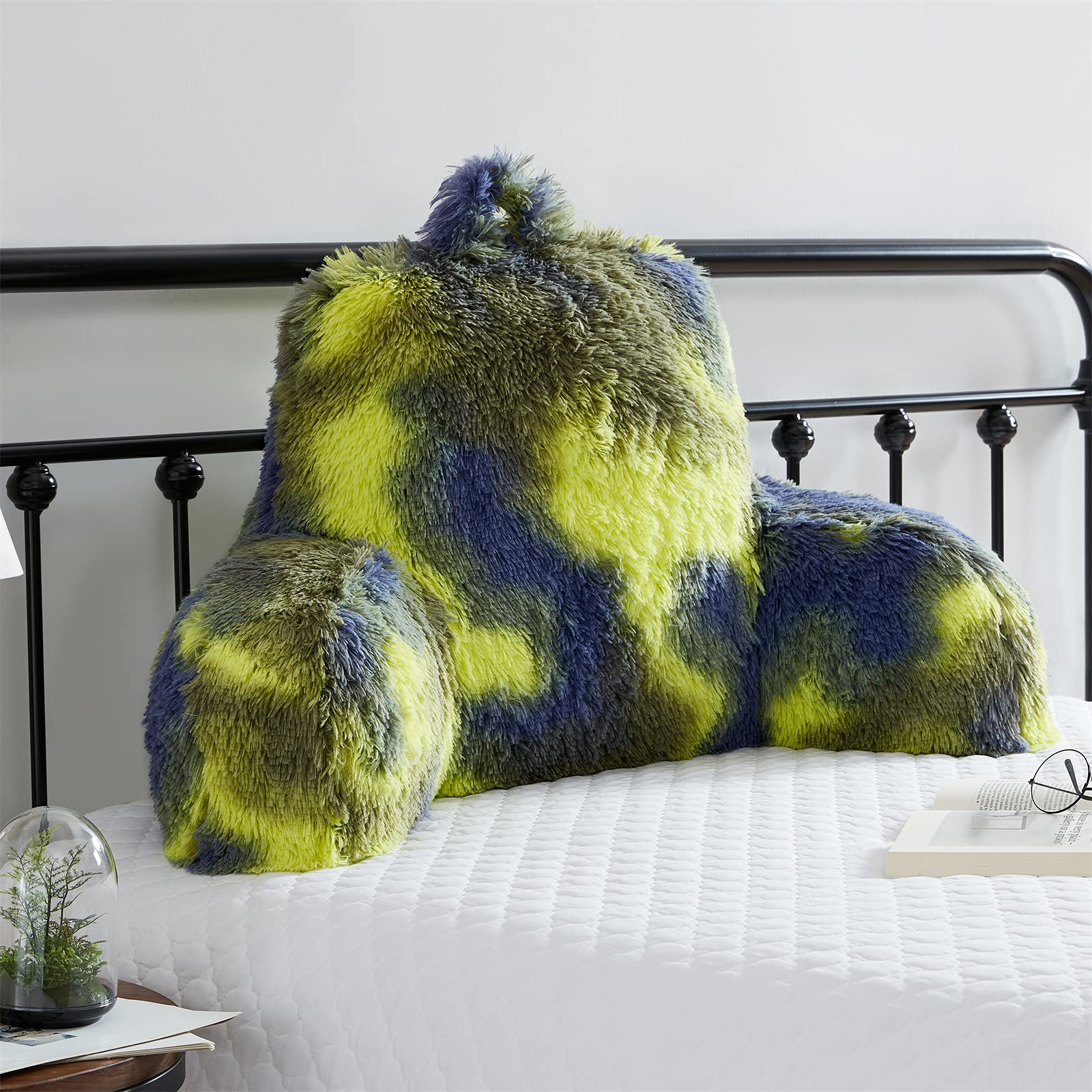 Faux Fur Reading Pillow for Bed/Couch/Floor/Dorm, Great Cozy Back Pillow for Bed Sitting Up, Fluffy Fur Bed Pillow for Sitting Up for Adults/Teens/Kids, Upgrade Back Support Pillow, Ivory