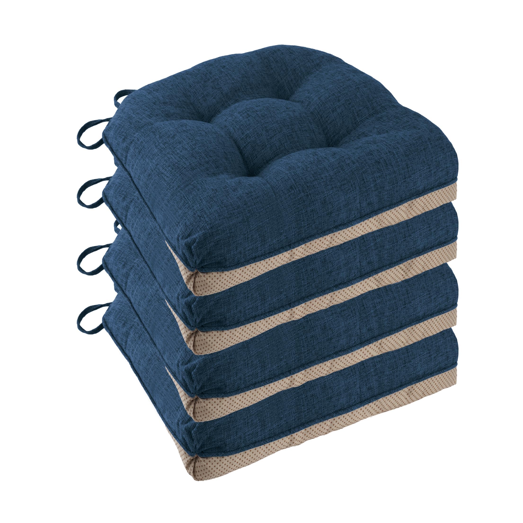 Non Slip Chair Cushions for Dining Chairs Set of 4 Kitchen Chair Cushions 18"x18"x3" Turfted Chair Pads Comfortable and Soft Seat Cushion with Ties, Coffee