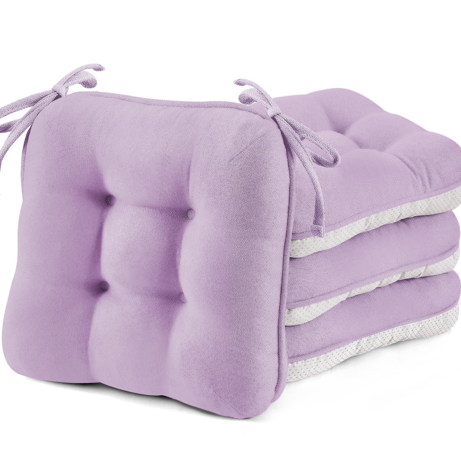 BETU Chair Cushions for Dining Chairs Set of 4,3.5" Thick Kitchen Table Chair Pads with Ties,Non Slip Backing and Covers, Seat Cushion for Dining Room,Bar,Patio Chairs,15.5"X15.5"X3.5",Beige