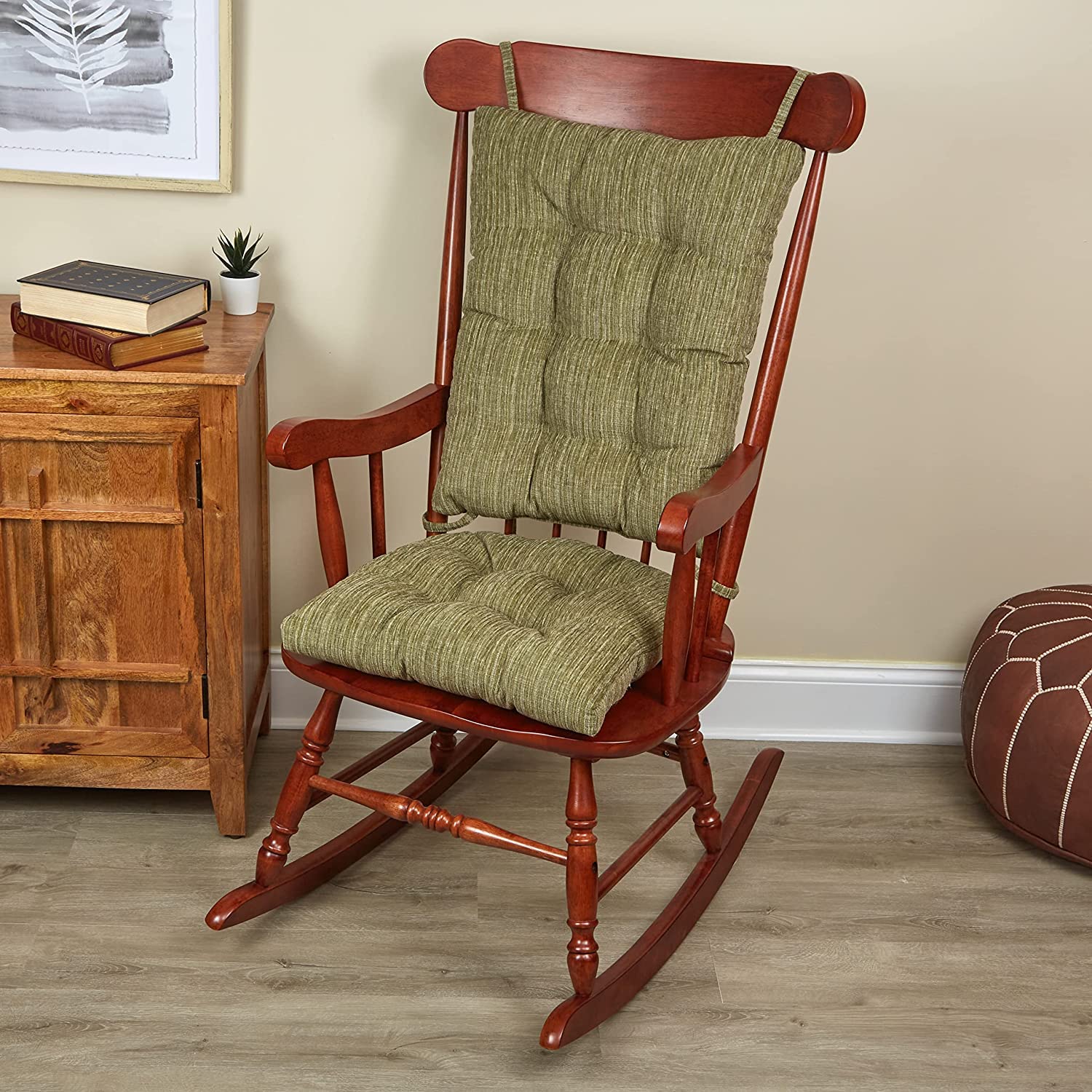 Klear Vu The Gripper Non-Slip Rocking Chair Cushion Set with Thick Padding, Includes Seat Pad & Back Pillow with Ties for Indoor Living Room Rocker, 17x17 Inches, 2 Piece Set, Wedgewood