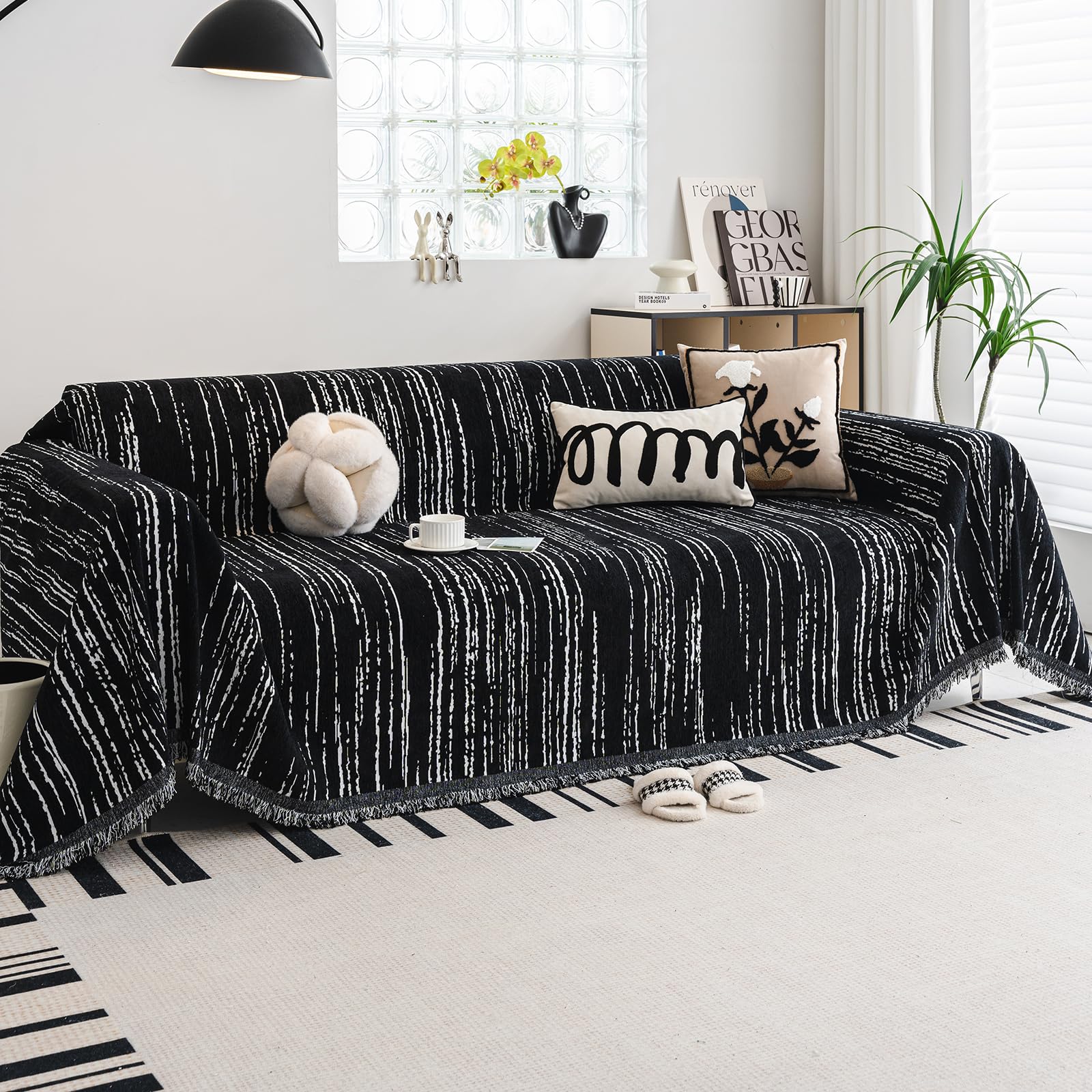 WEYOND Boho Couch Cover Sofa Covers Washable, Chenille Couch Covers for 3 Cushion Couch Sofa Pet Friendly, Bohemian Sofa Slipcovers for Sectional Sofa, Loveseat, 2 3 4 Seater (71" x 102", Khaki)