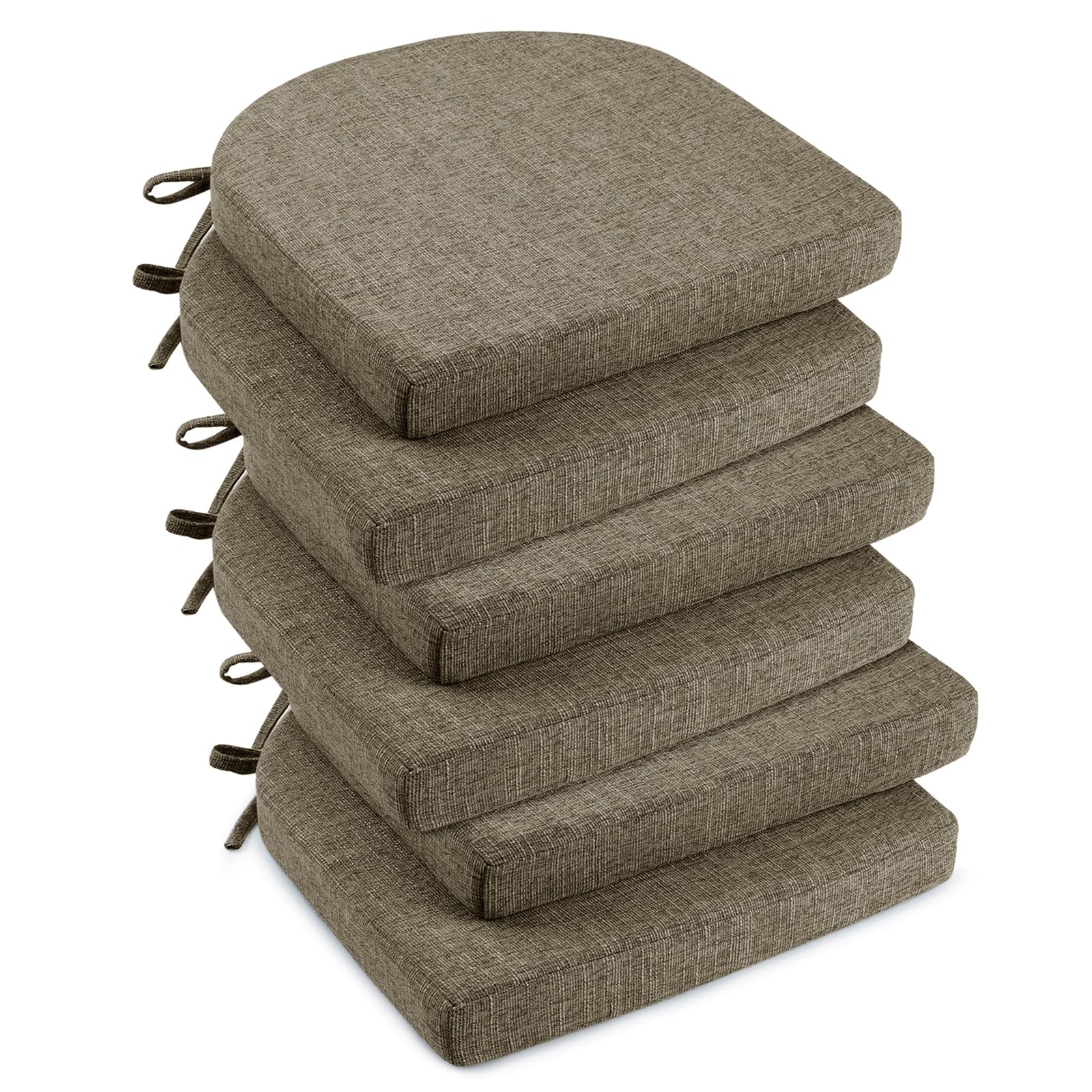 downluxe Indoor Chair Cushions for Dining Chairs, Soft and Comfortable Textured Foam Kitchen Chair Pads with Ties and Non-Slip Backing, 16" x 16" x 2", Brown, 4 Pack