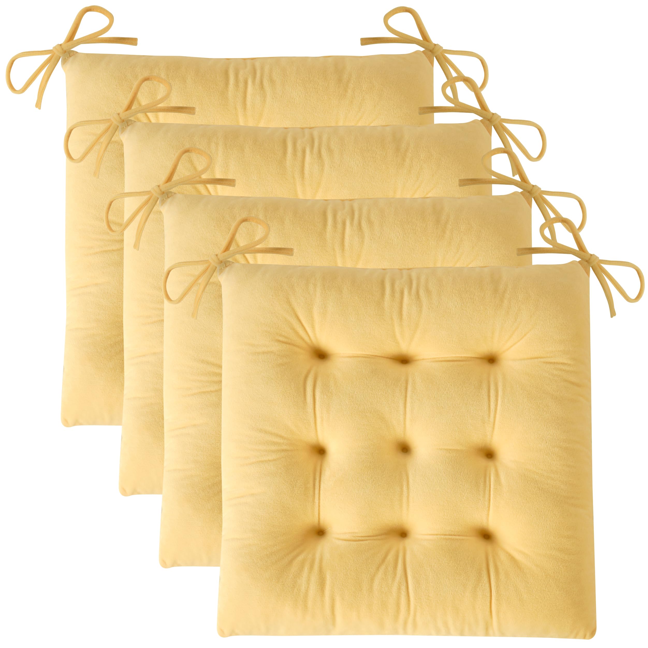 OVOV 4 Pack Chair Cushions for Dining Chairs Soft Seat Cushions for Kitchen Desk Chairs Square Chair Pads with Ties (15.5"x15.5" Green)