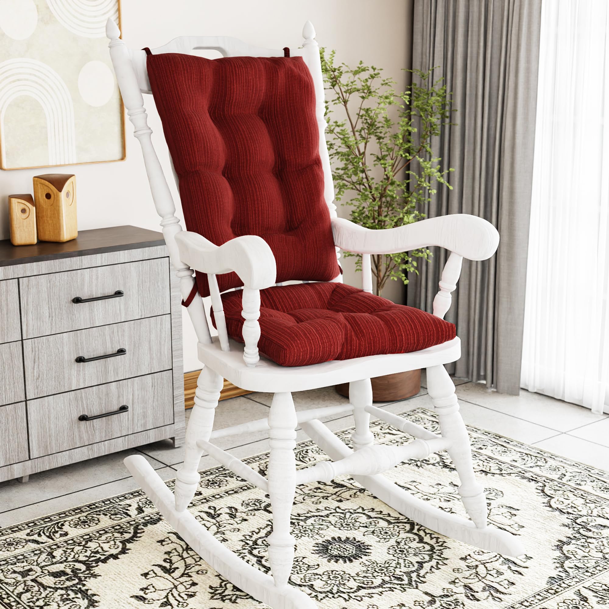 Klear Vu The Gripper Non-Slip Rocking Chair Cushion Set with Thick Padding, Includes Seat Pad & Back Pillow with Ties for Indoor Living Room Rocker, 17x17 Inches, 2 Piece Set, Wedgewood