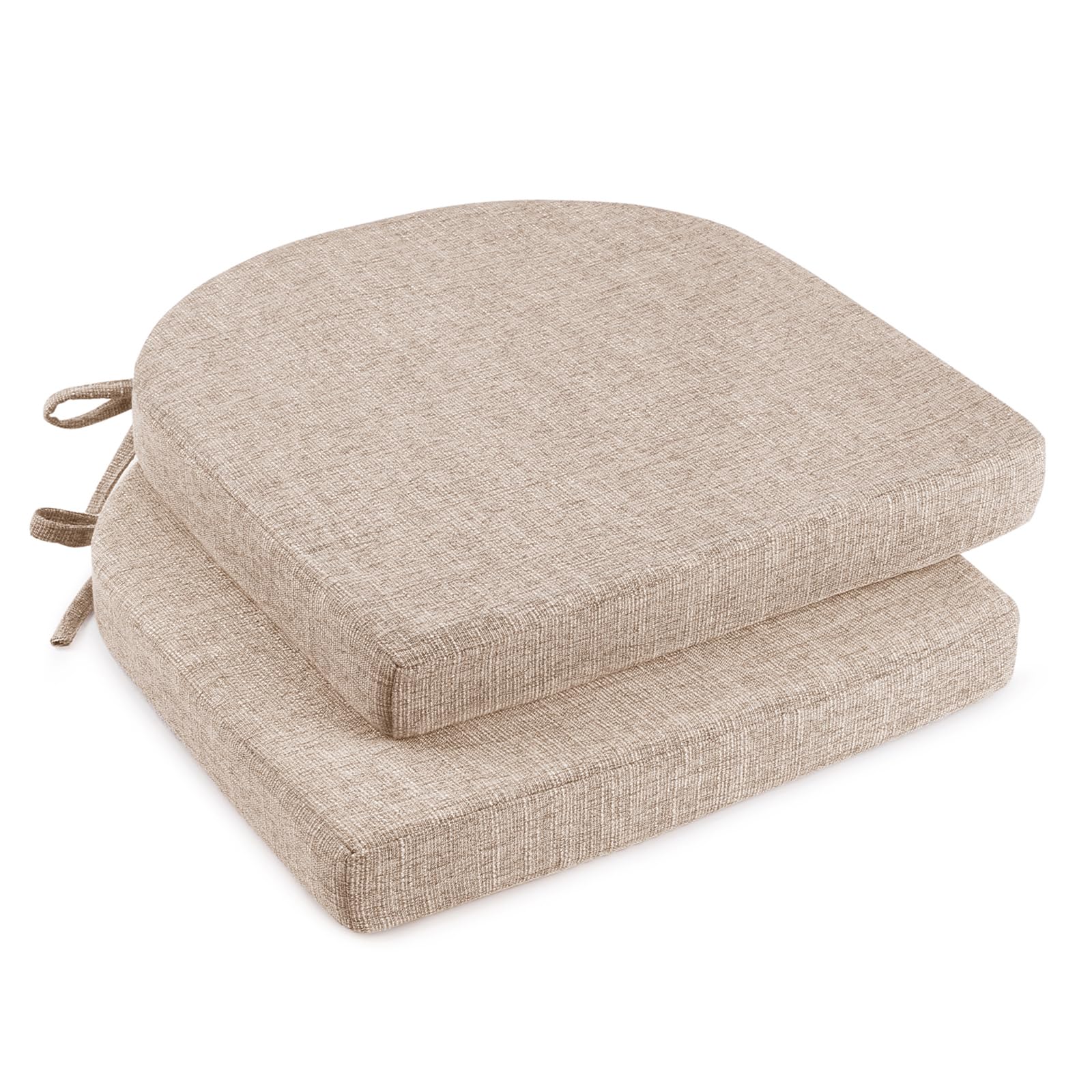 downluxe Indoor Chair Cushions for Dining Chairs, Soft and Comfortable Textured Foam Kitchen Chair Pads with Ties and Non-Slip Backing, 16" x 16" x 2", Brown, 4 Pack