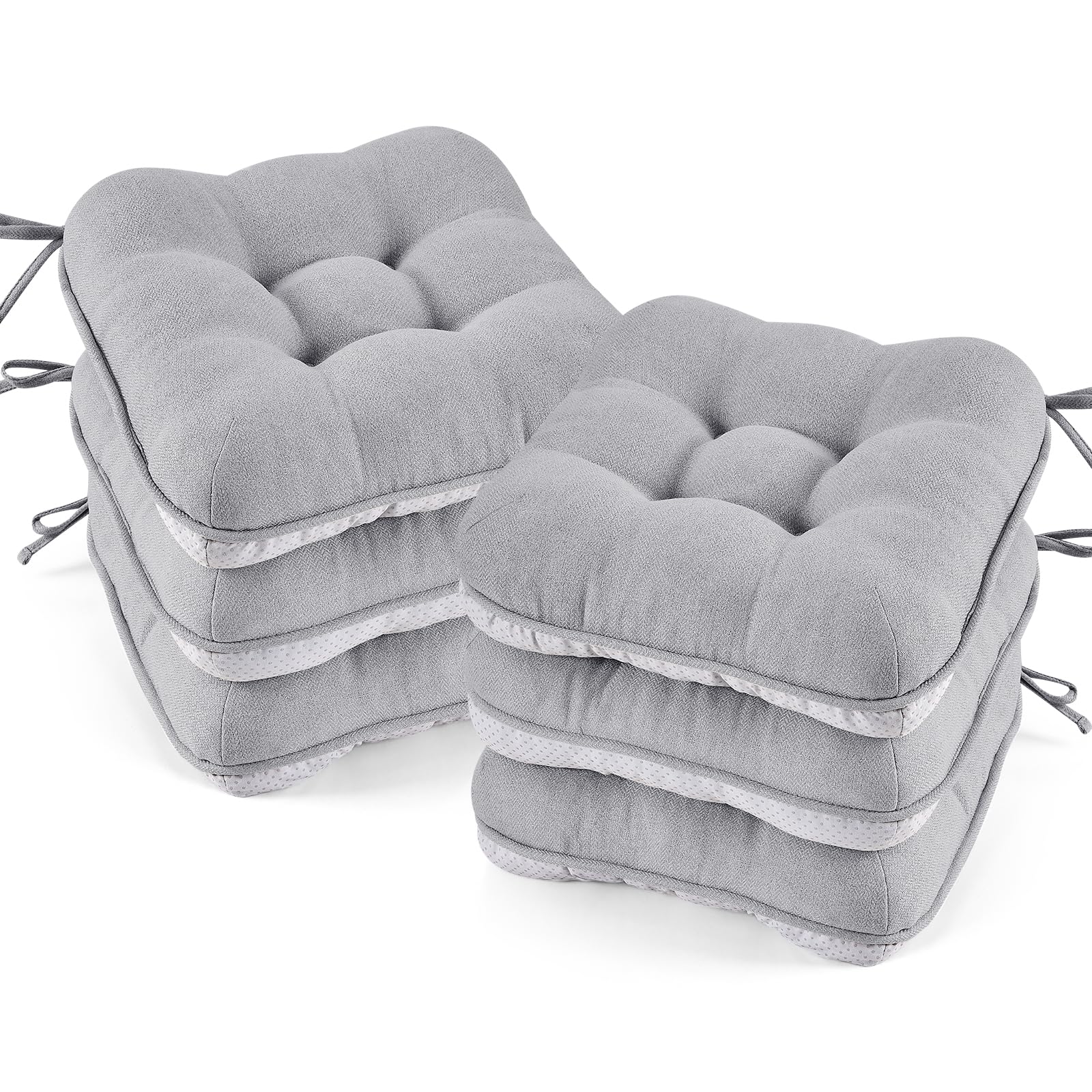 BETU Chair Cushions for Dining Chairs Set of 4,3.5" Thick Kitchen Table Chair Pads with Ties,Non Slip Backing and Covers, Seat Cushion for Dining Room,Bar,Patio Chairs,15.5"X15.5"X3.5",Beige
