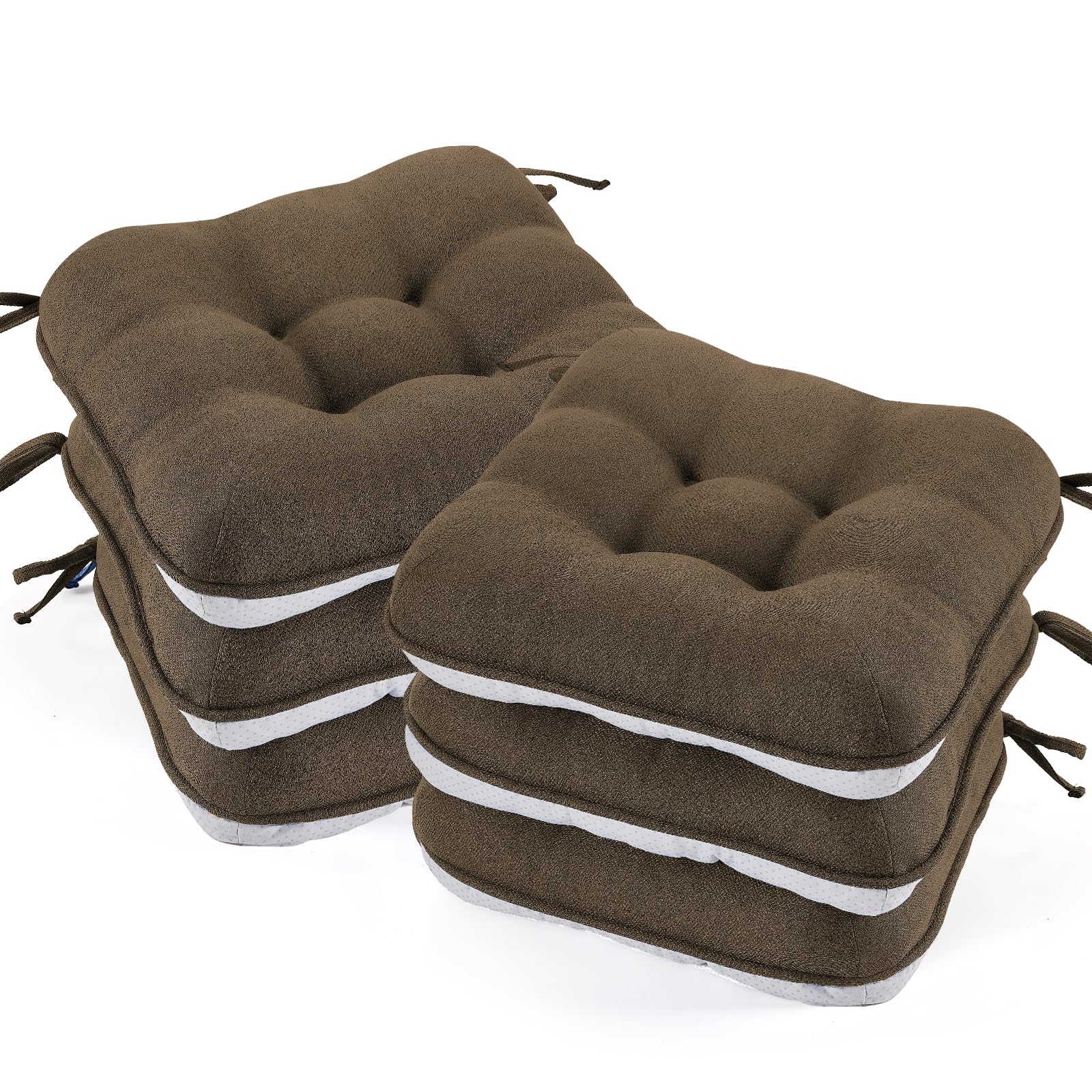 BETU Chair Cushions for Dining Chairs Set of 4,3.5" Thick Kitchen Table Chair Pads with Ties,Non Slip Backing and Covers, Seat Cushion for Dining Room,Bar,Patio Chairs,15.5"X15.5"X3.5",Beige