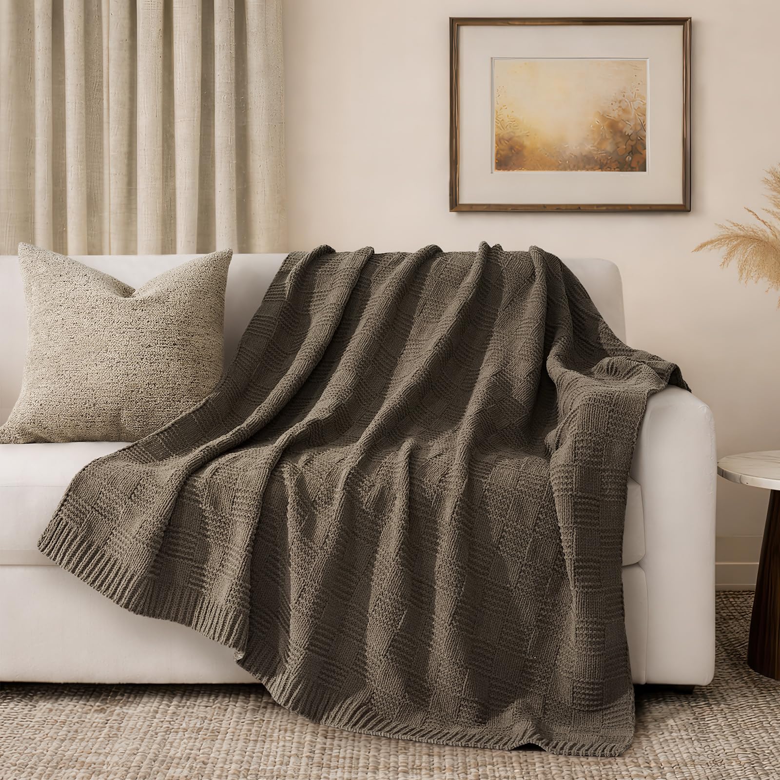 EVERGRACEHOME Chunky Chenille Knit Throw Blanket for Couch, Soft Luxurious Moss Stitch Blankets for Bed, Cozy Decorative Farmhouse Knitted Throws for Sofa, Stormy Blue, 60" x 80"