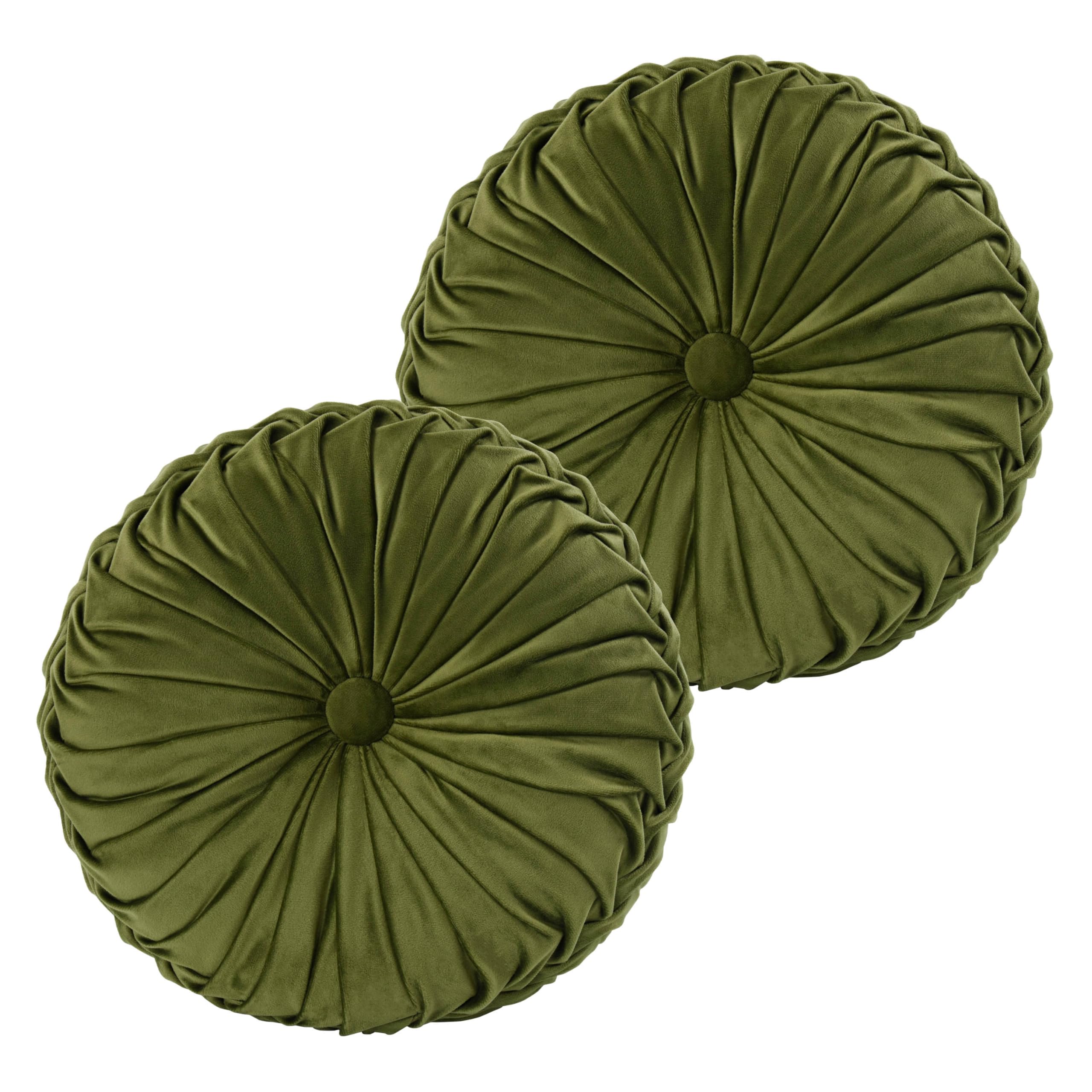 HIG Decorative Round Throw Pillows for Bed Couch -Set of 2 Handcraft Ruched Pumpkin Pillow, Soft and Durable Flannel Floor Pillow for Home Decor, Bed Living Room and Sofa (Dusty Rose,14.5"x14.5")