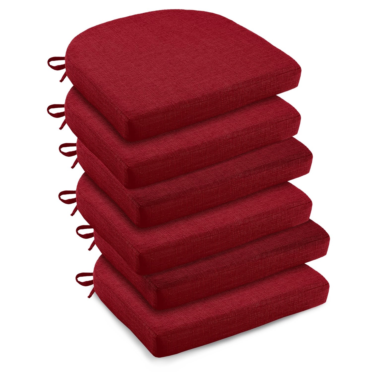 downluxe Indoor Chair Cushions for Dining Chairs, Soft and Comfortable Textured Foam Kitchen Chair Pads with Ties and Non-Slip Backing, 16" x 16" x 2", Brown, 4 Pack
