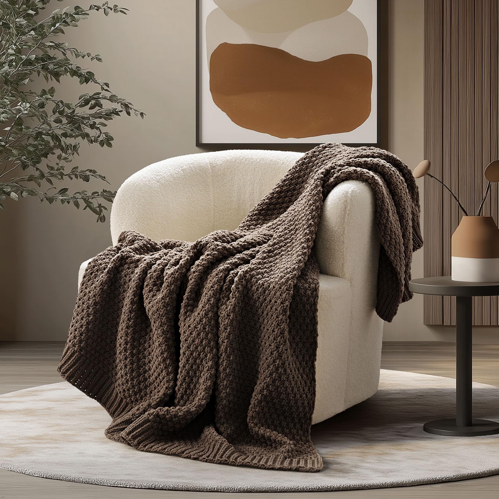 EVERGRACEHOME Chunky Chenille Knit Throw Blanket for Couch, Soft Luxurious Moss Stitch Blankets for Bed, Cozy Decorative Farmhouse Knitted Throws for Sofa, Stormy Blue, 60" x 80"