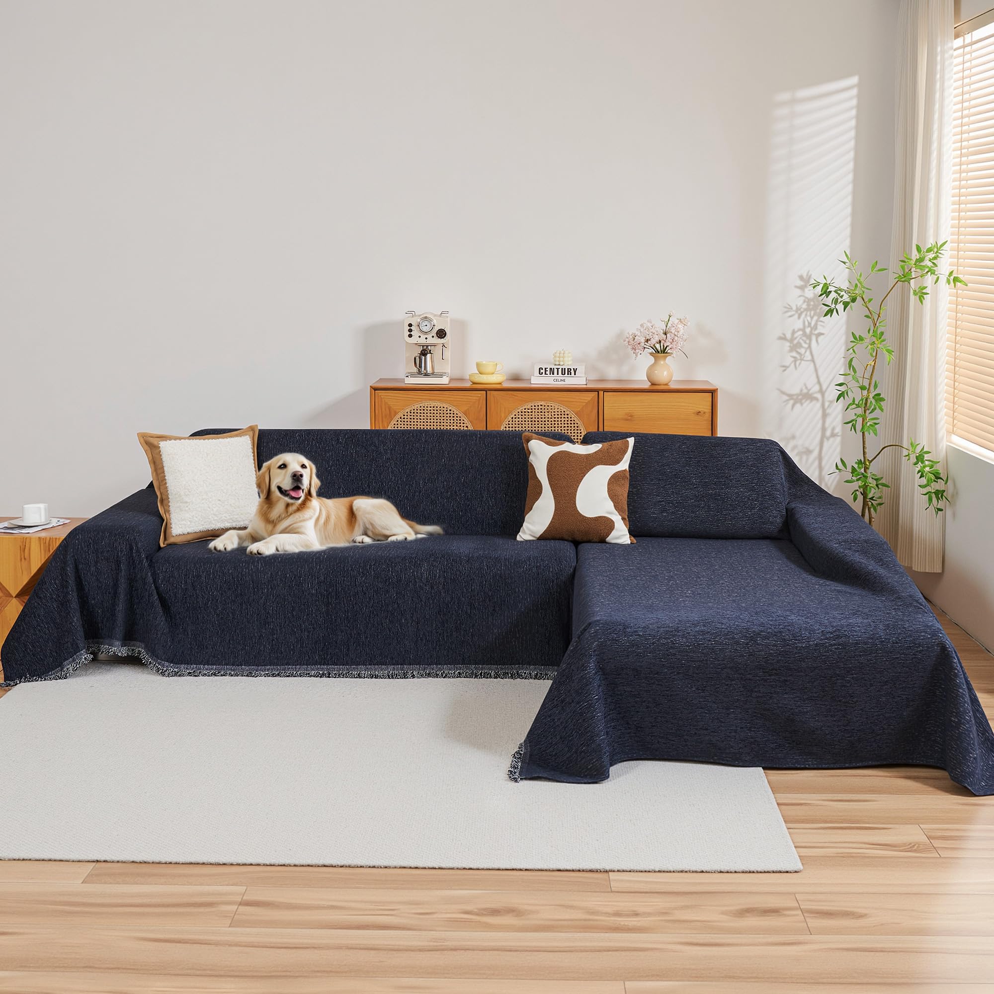 MYSKY HOME Couch Cover for Sectional Sofa, 2 Pieces Chenille Couch Covers for L Shape Sofa Cover, Furniture Protector for Pets, Kids, Sofa Slipcover for 2-3 Cushion Couch (71"x118"+71"x118", Beige)
