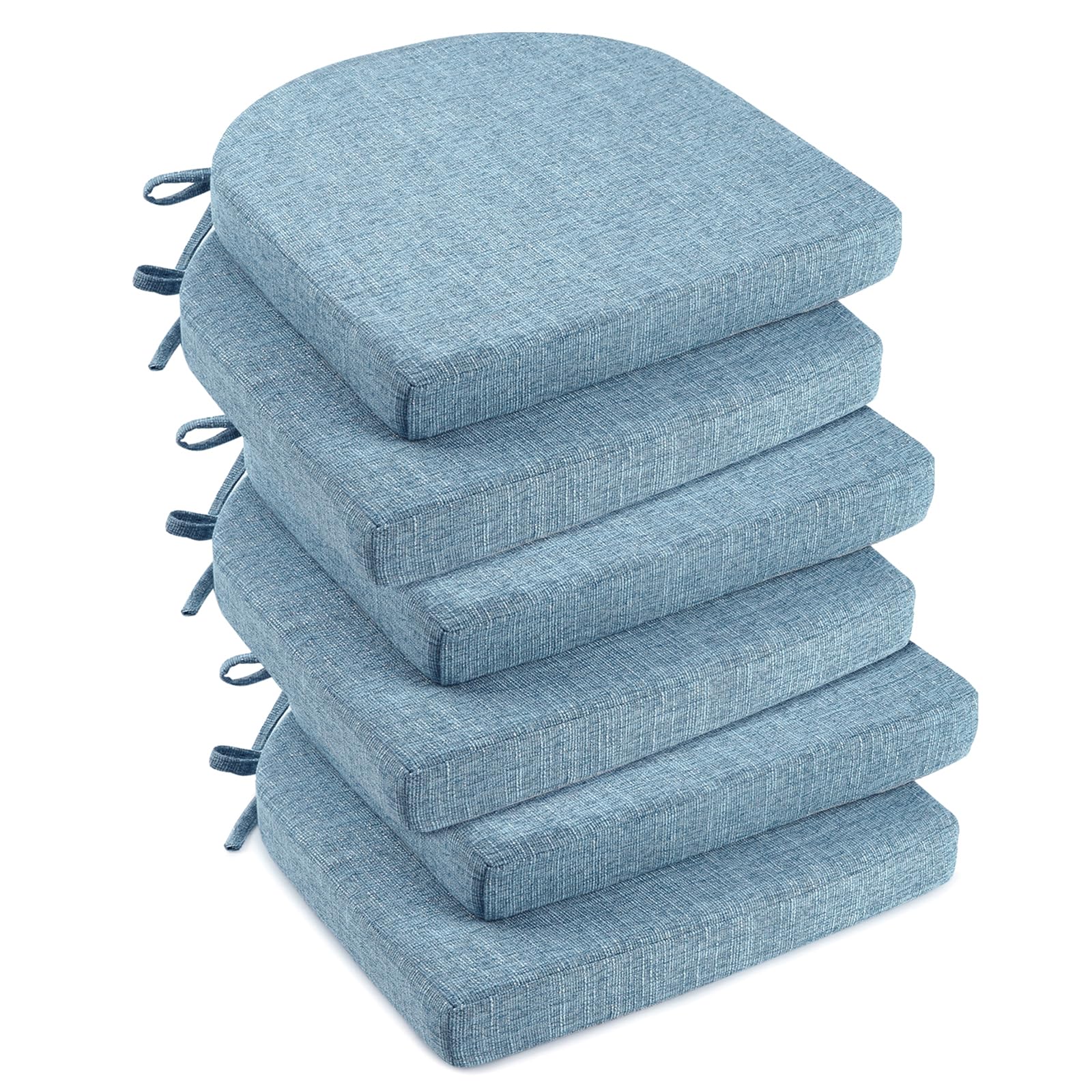 downluxe Indoor Chair Cushions for Dining Chairs, Soft and Comfortable Textured Foam Kitchen Chair Pads with Ties and Non-Slip Backing, 16" x 16" x 2", Brown, 4 Pack