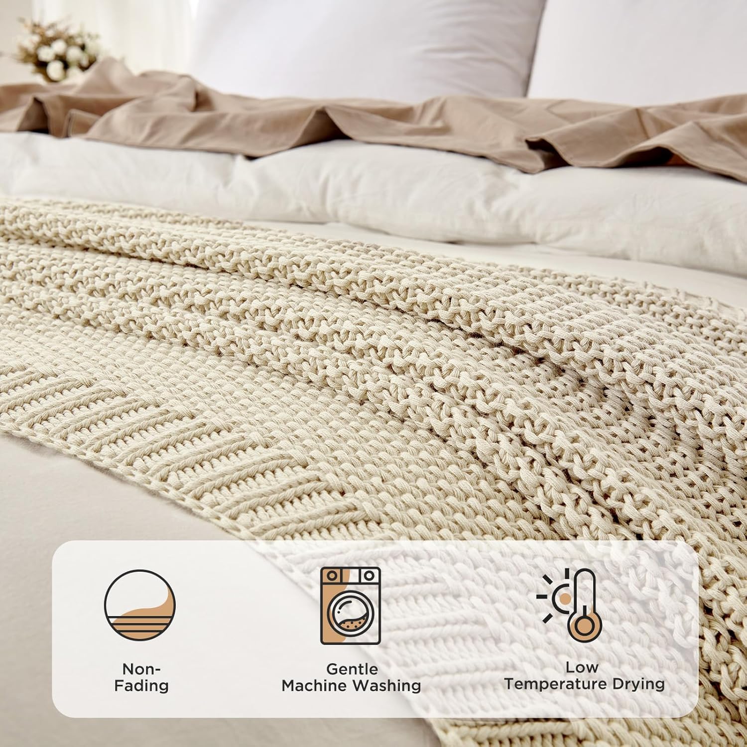 Joydeco Chunky Cable Knit Throw Blanket, Lightweight 100% Cotton Soft Cozy Throw Twin Blanket for Couch Bed and Sofa, Rustic Breathable Farmhouse Blanket Gift for Women Men(Cream White, 51"x63")