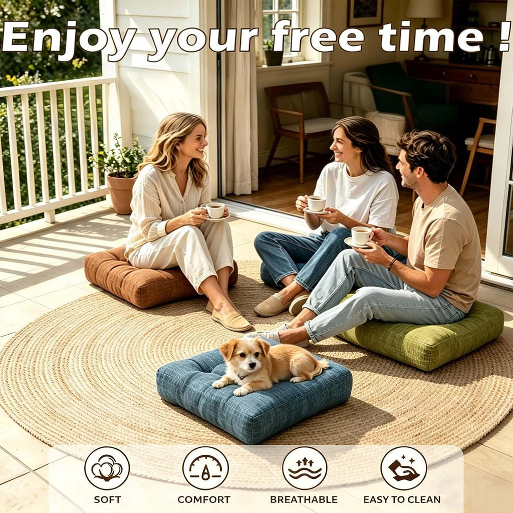 Light Blue Meditation Floor Pillow Cushions for Adults Sitting Large Square Floor Pillows for Yoga Play Reading Meditation 18.8 x 18.8 Inch Set of 2