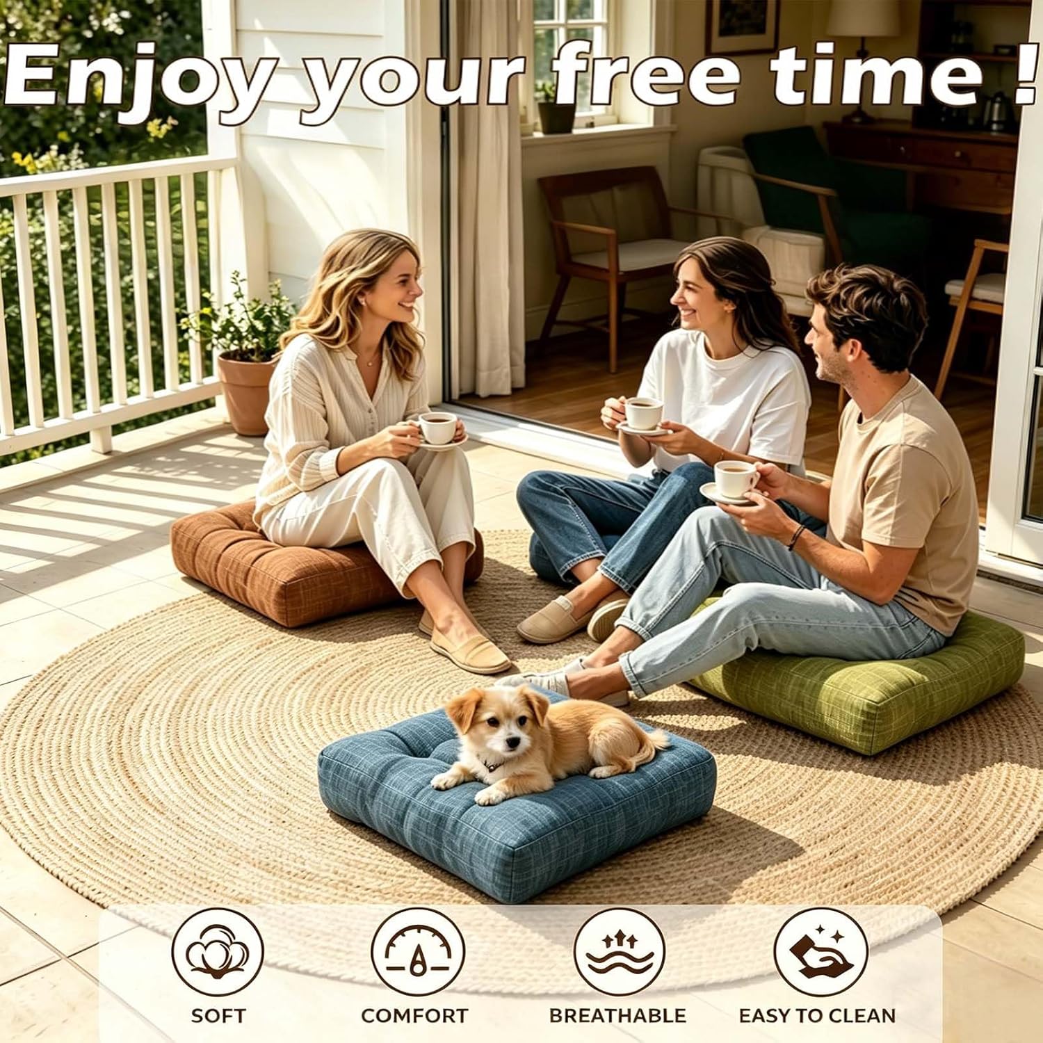 Light Blue Meditation Floor Pillow Cushions for Adults Sitting Large Square Floor Pillows for Yoga Play Reading Meditation 18.8 x 18.8 Inch Set of 2