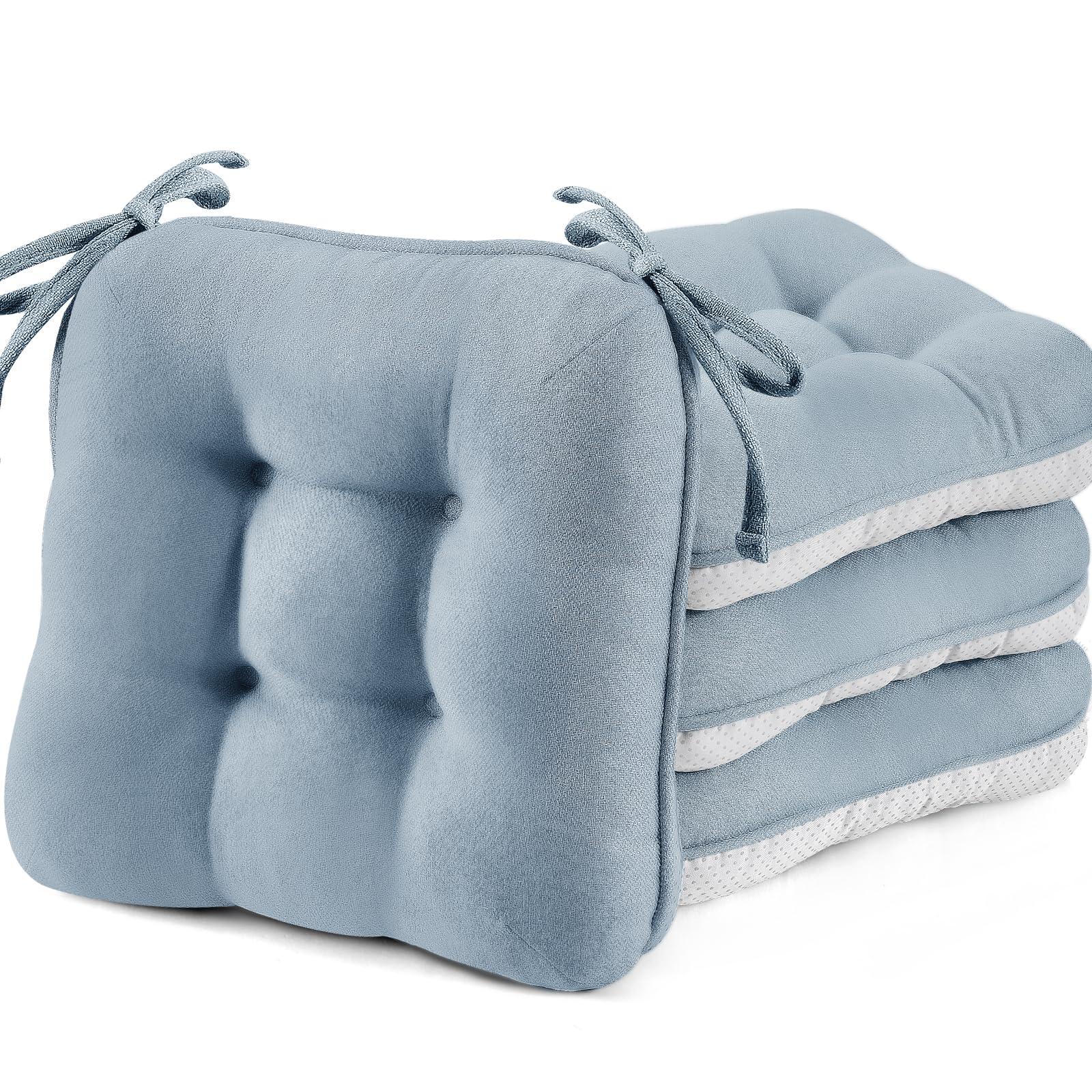 BETU Chair Cushions for Dining Chairs Set of 4,3.5" Thick Kitchen Table Chair Pads with Ties,Non Slip Backing and Covers, Seat Cushion for Dining Room,Bar,Patio Chairs,15.5"X15.5"X3.5",Beige