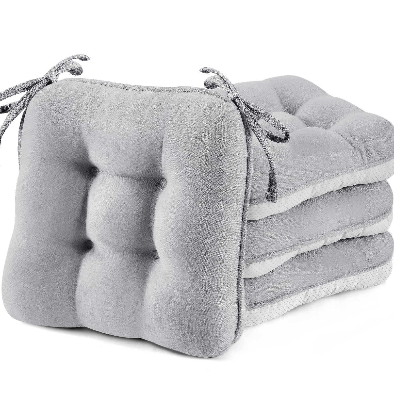 BETU Chair Cushions for Dining Chairs Set of 4,3.5" Thick Kitchen Table Chair Pads with Ties,Non Slip Backing and Covers, Seat Cushion for Dining Room,Bar,Patio Chairs,15.5"X15.5"X3.5",Beige