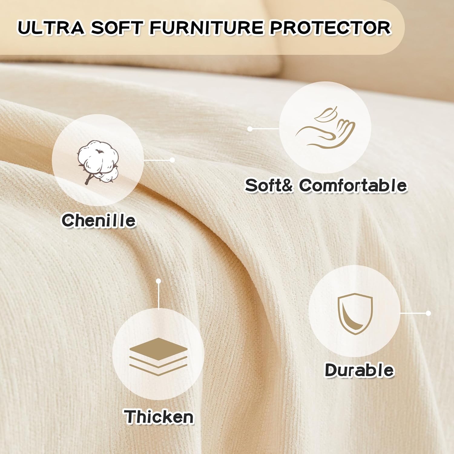 MYSKY HOME Couch Cover for Sectional Sofa, 2 Pieces Chenille Couch Covers for L Shape Sofa Cover, Furniture Protector for Pets, Kids, Sofa Slipcover for 2-3 Cushion Couch (71"x118"+71"x118", Beige)
