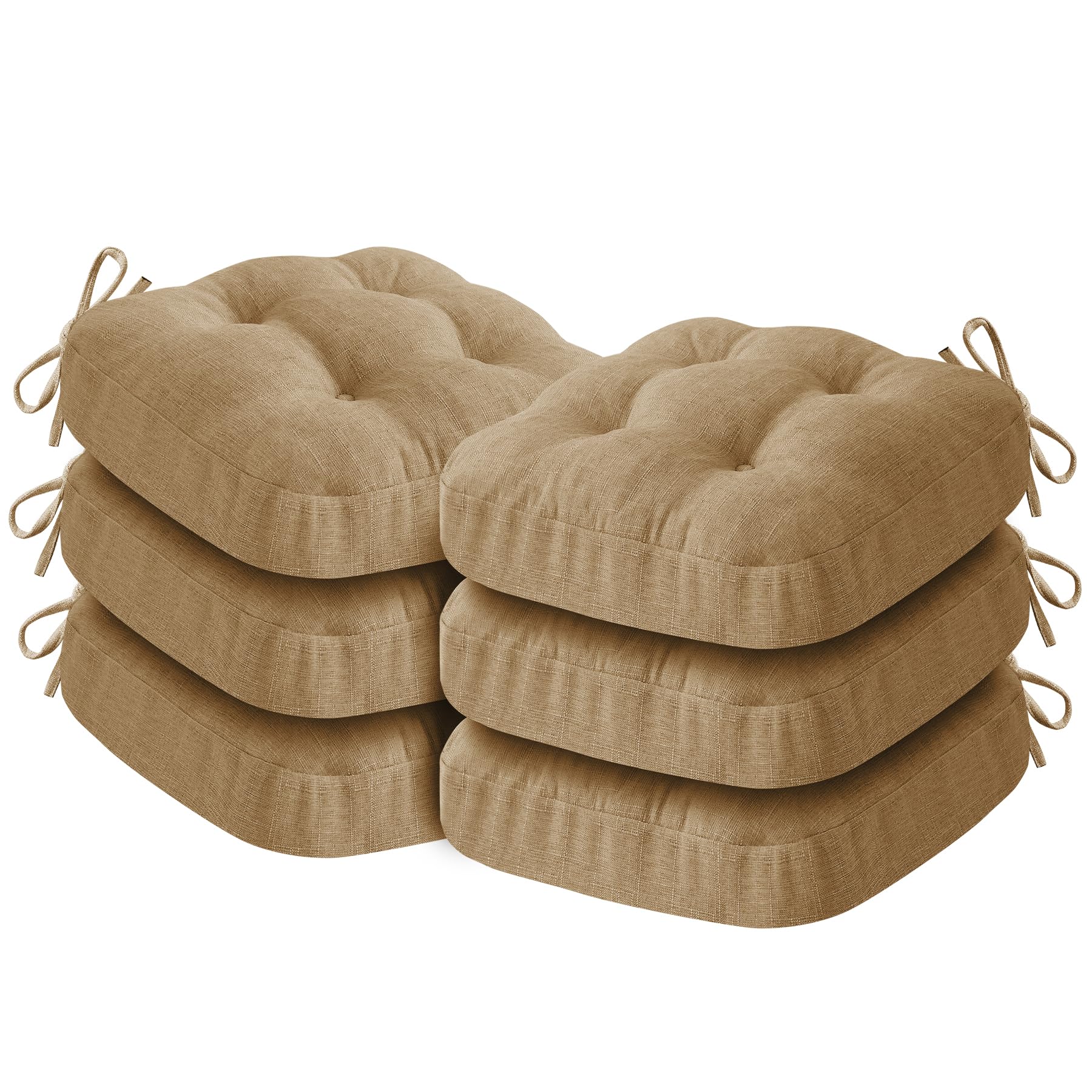 IASEAHK Chair Cushions, Memory Foam Dining Chair Cushions, Tufted Indoor Chair Pads, Set of 4, 16.5' x 16.5' x 3.5', Beige