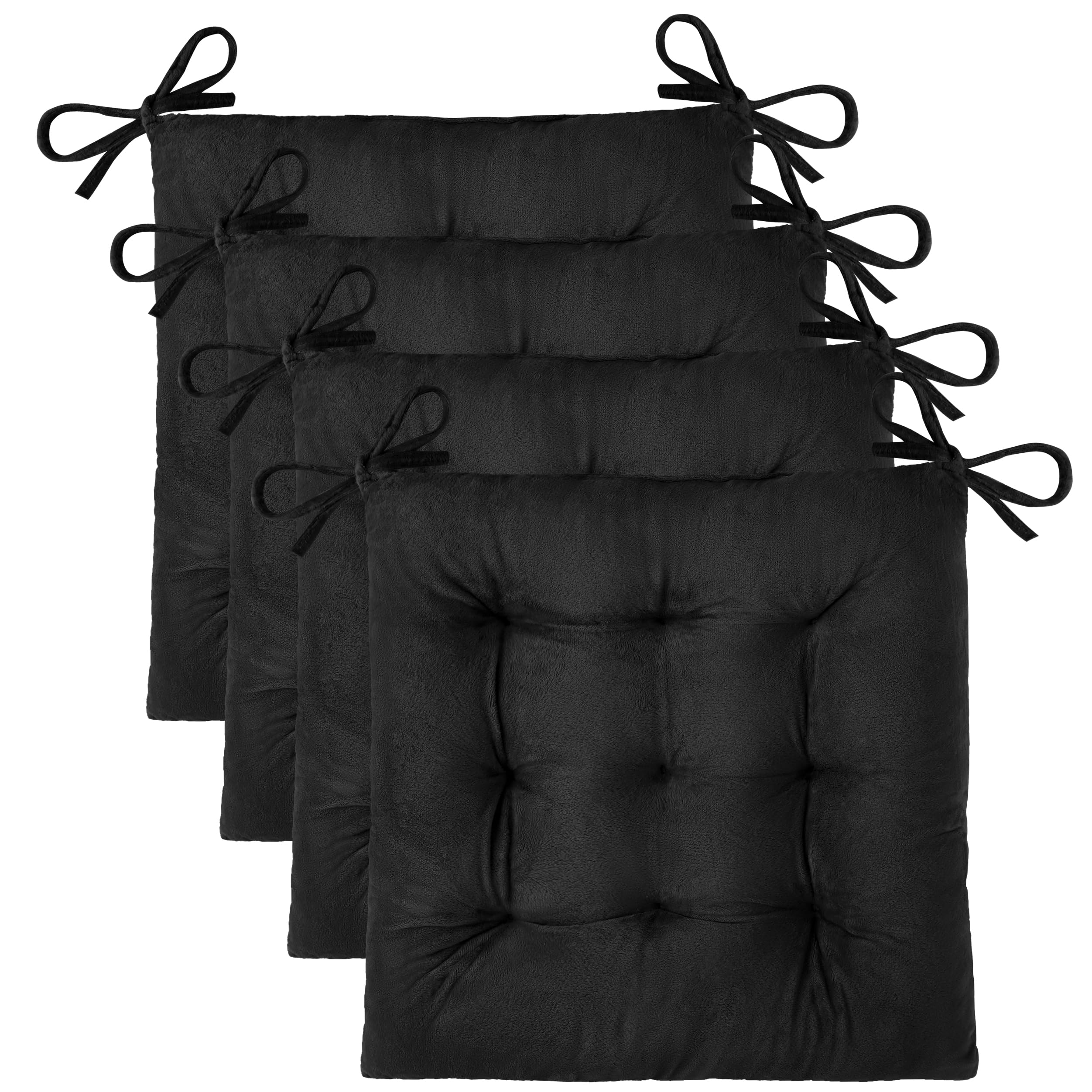 OVOV 4 Pack Chair Cushions for Dining Chairs Soft Seat Cushions for Kitchen Desk Chairs Square Chair Pads with Ties (15.5"x15.5" Green)