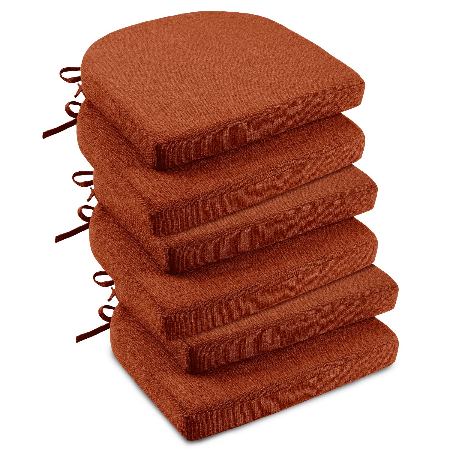 downluxe Indoor Chair Cushions for Dining Chairs, Soft and Comfortable Textured Foam Kitchen Chair Pads with Ties and Non-Slip Backing, 16" x 16" x 2", Brown, 4 Pack