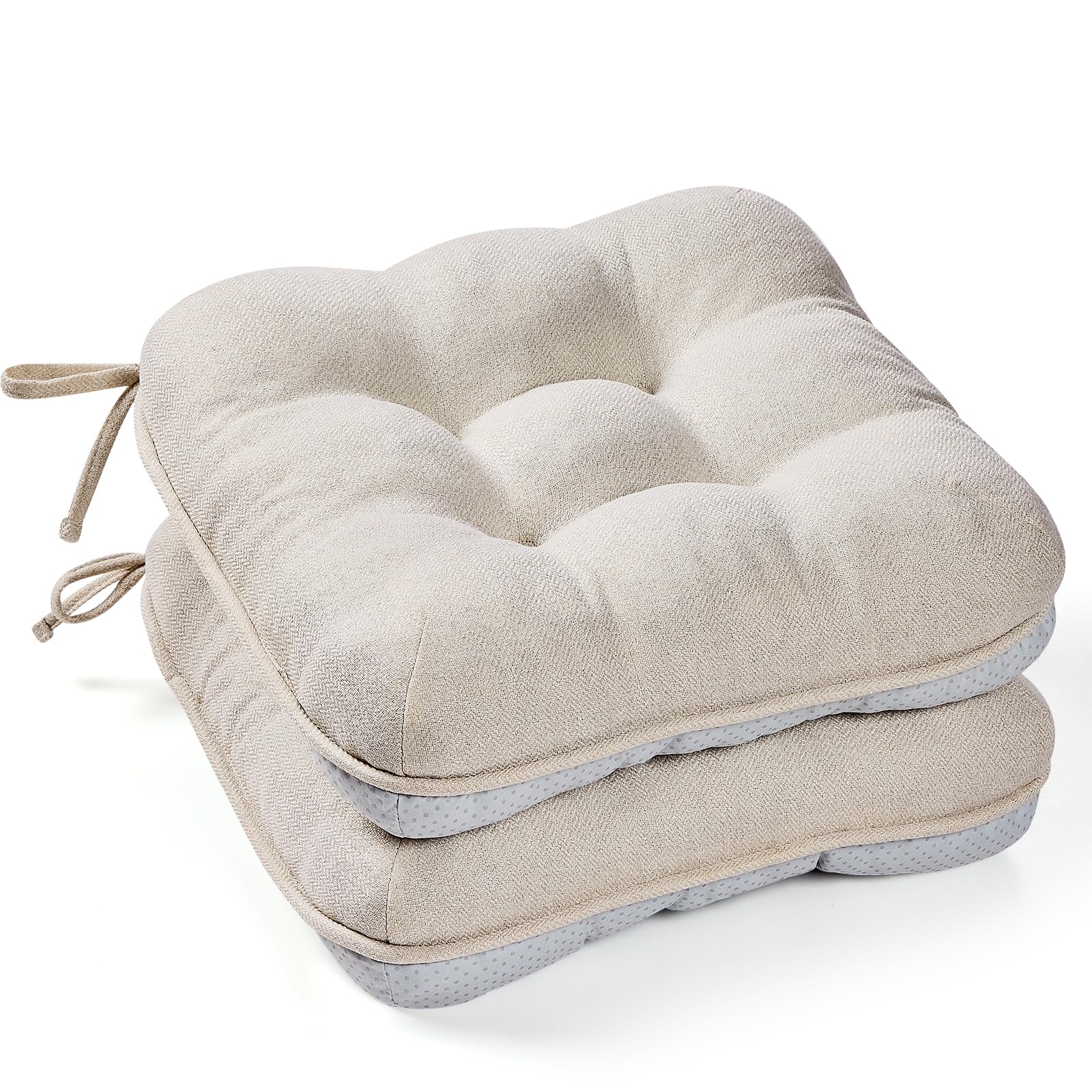 BETU Chair Cushions for Dining Chairs Set of 4,3.5" Thick Kitchen Table Chair Pads with Ties,Non Slip Backing and Covers, Seat Cushion for Dining Room,Bar,Patio Chairs,15.5"X15.5"X3.5",Beige