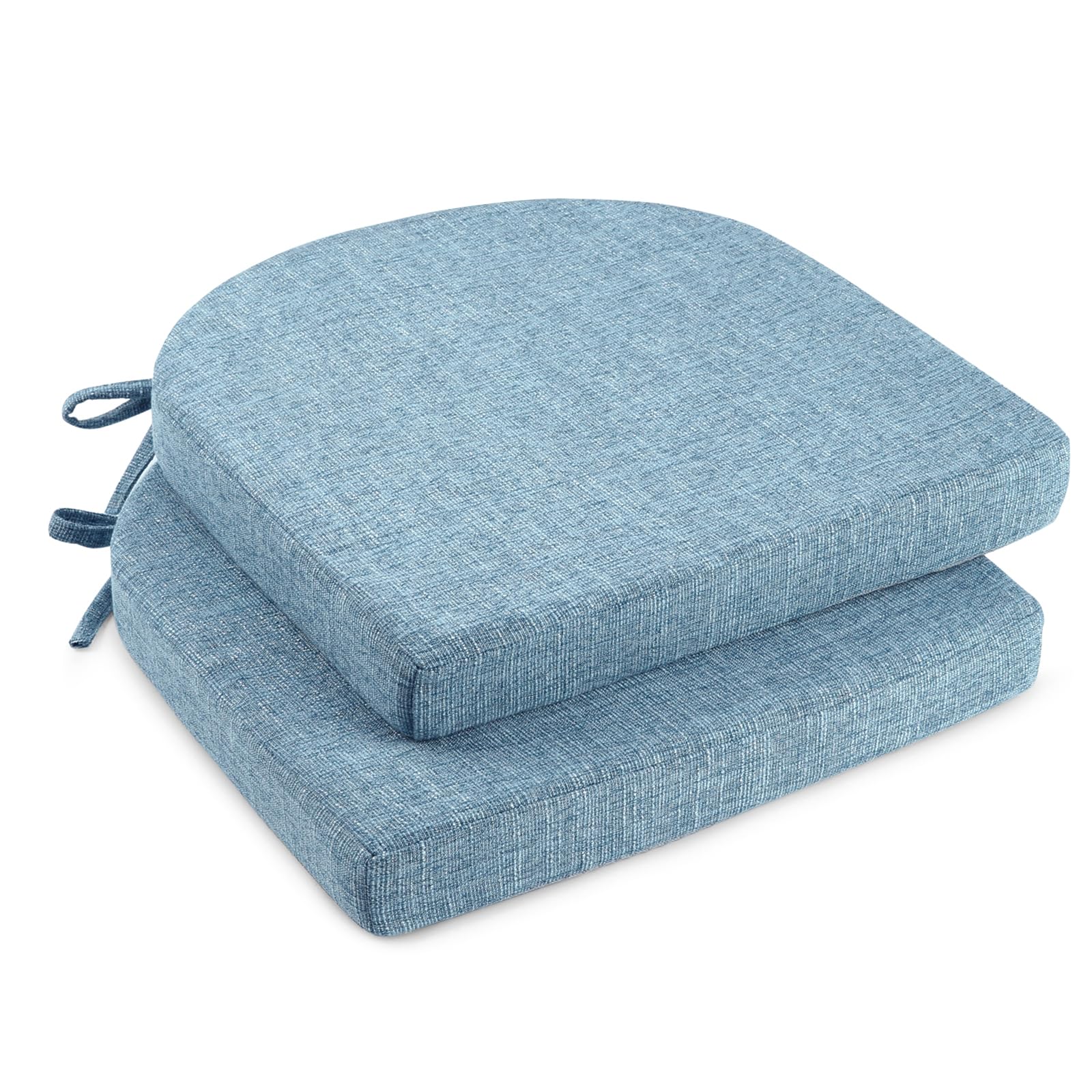 downluxe Indoor Chair Cushions for Dining Chairs, Soft and Comfortable Textured Foam Kitchen Chair Pads with Ties and Non-Slip Backing, 16" x 16" x 2", Brown, 4 Pack