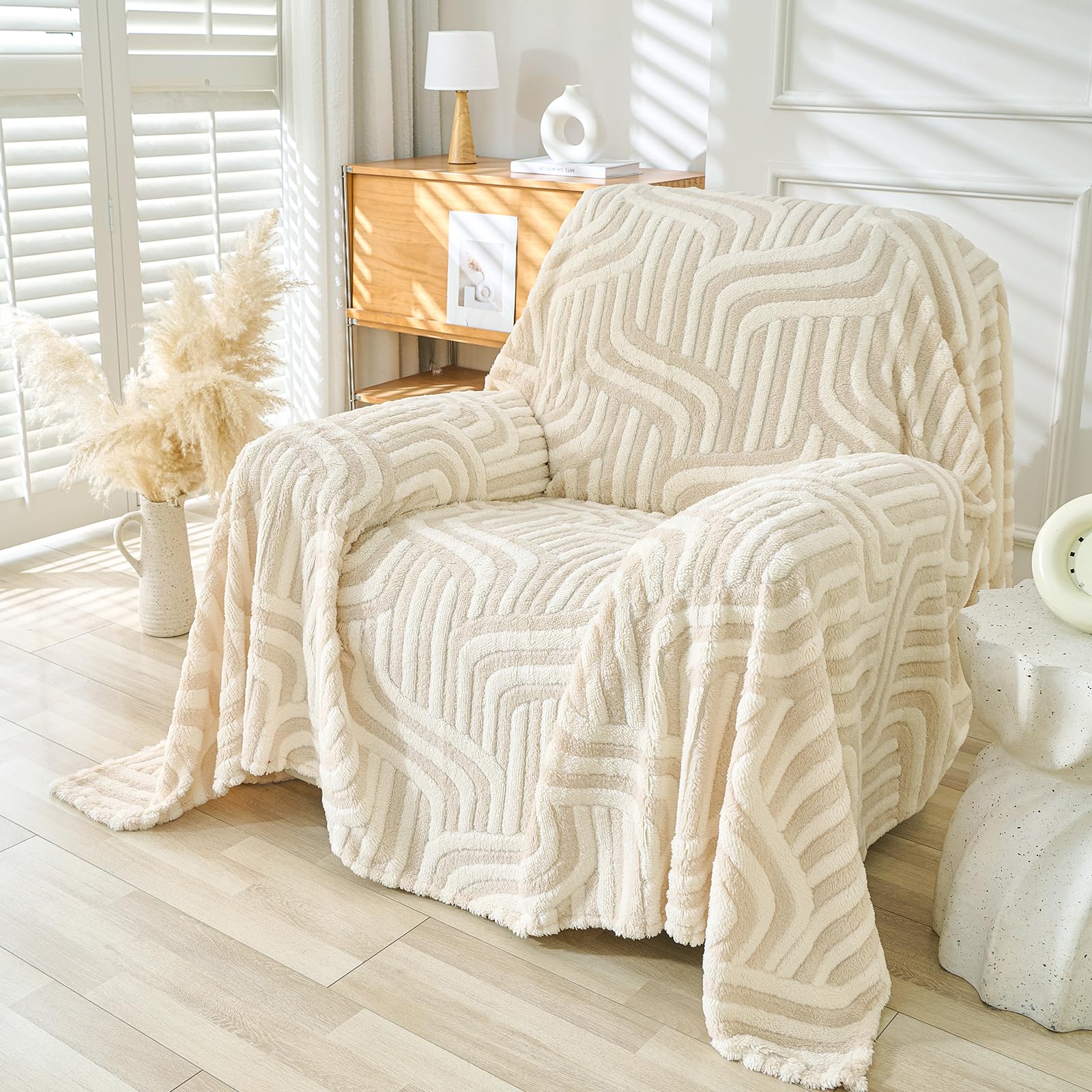 WEYOND Boho Couch Cover Sofa Covers Washable, Chenille Couch Covers for 3 Cushion Couch Sofa Pet Friendly, Bohemian Sofa Slipcovers for Sectional Sofa, Loveseat, 2 3 4 Seater (71" x 102", Khaki)