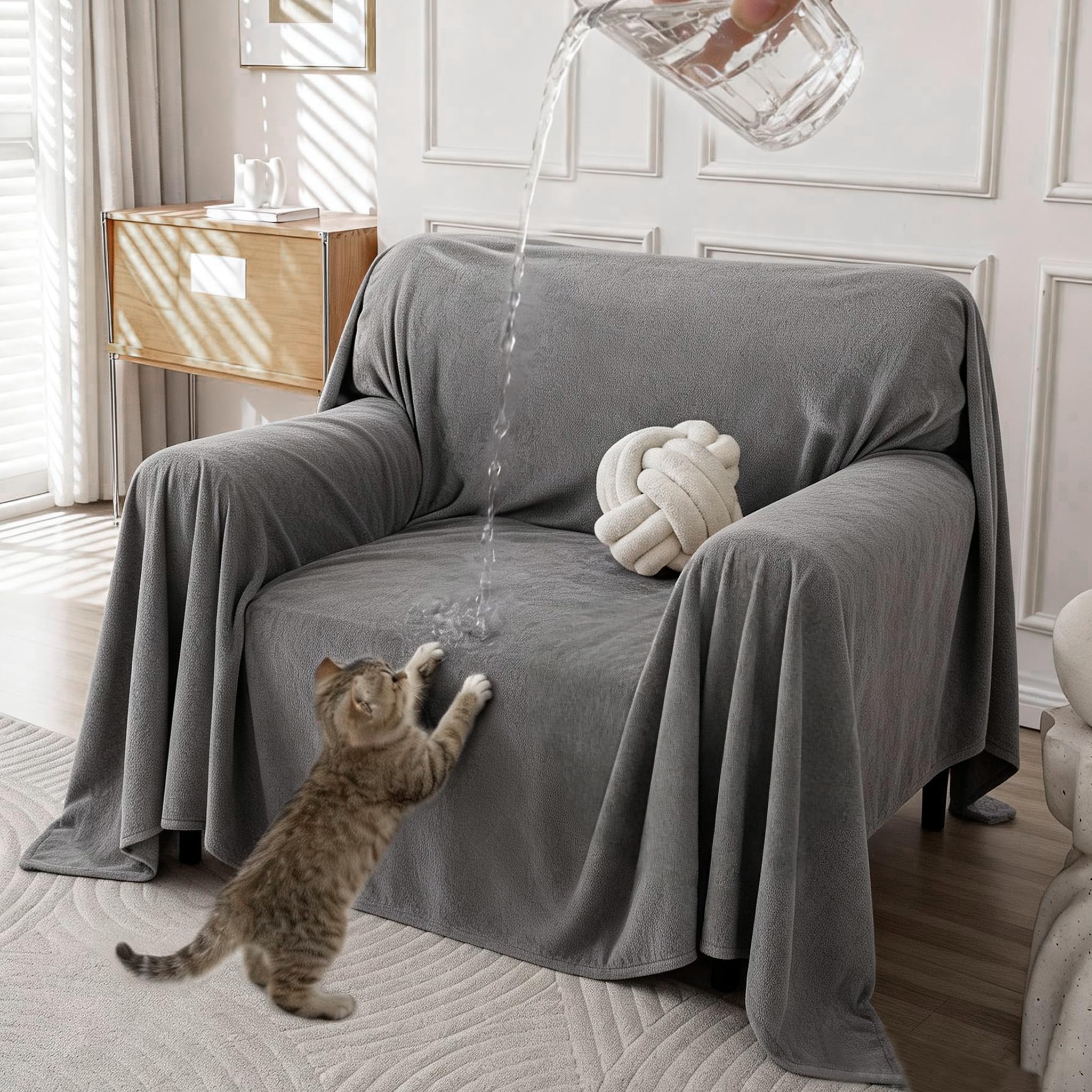 Waterproof Couch Covers for 3 Cushion, Non Slip Cat-Scratch Resistant Sofa Couch Covers for Dogs, Pet Friendly Couch Protectors Slipcovers, Washable Furniture Covers for Pets, 71" x 118",Ivory