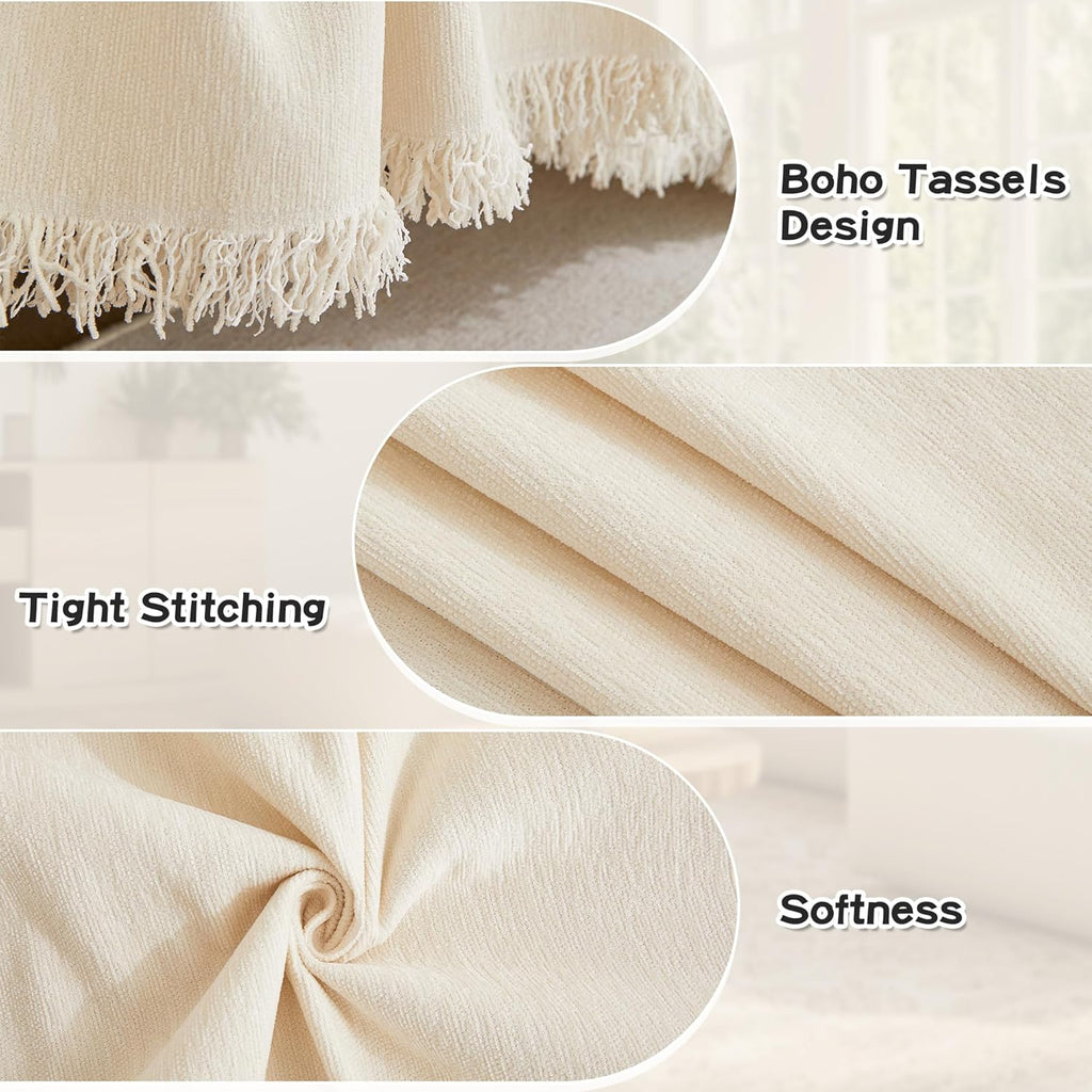 MYSKY HOME Couch Cover for Sectional Sofa, 2 Pieces Chenille Couch Covers for L Shape Sofa Cover, Furniture Protector for Pets, Kids, Sofa Slipcover for 2-3 Cushion Couch (71"x118"+71"x118", Beige)