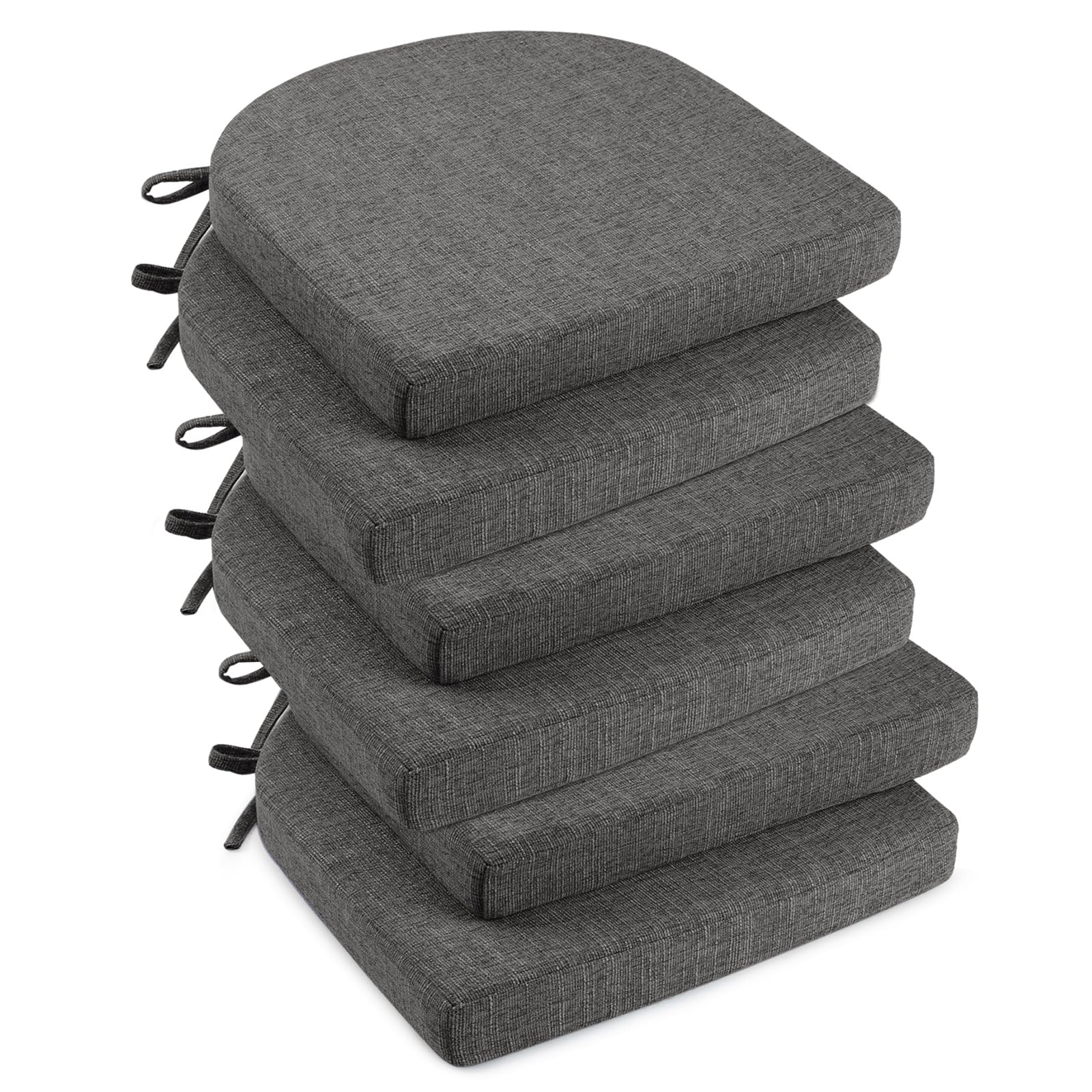 downluxe Indoor Chair Cushions for Dining Chairs, Soft and Comfortable Textured Foam Kitchen Chair Pads with Ties and Non-Slip Backing, 16" x 16" x 2", Brown, 4 Pack
