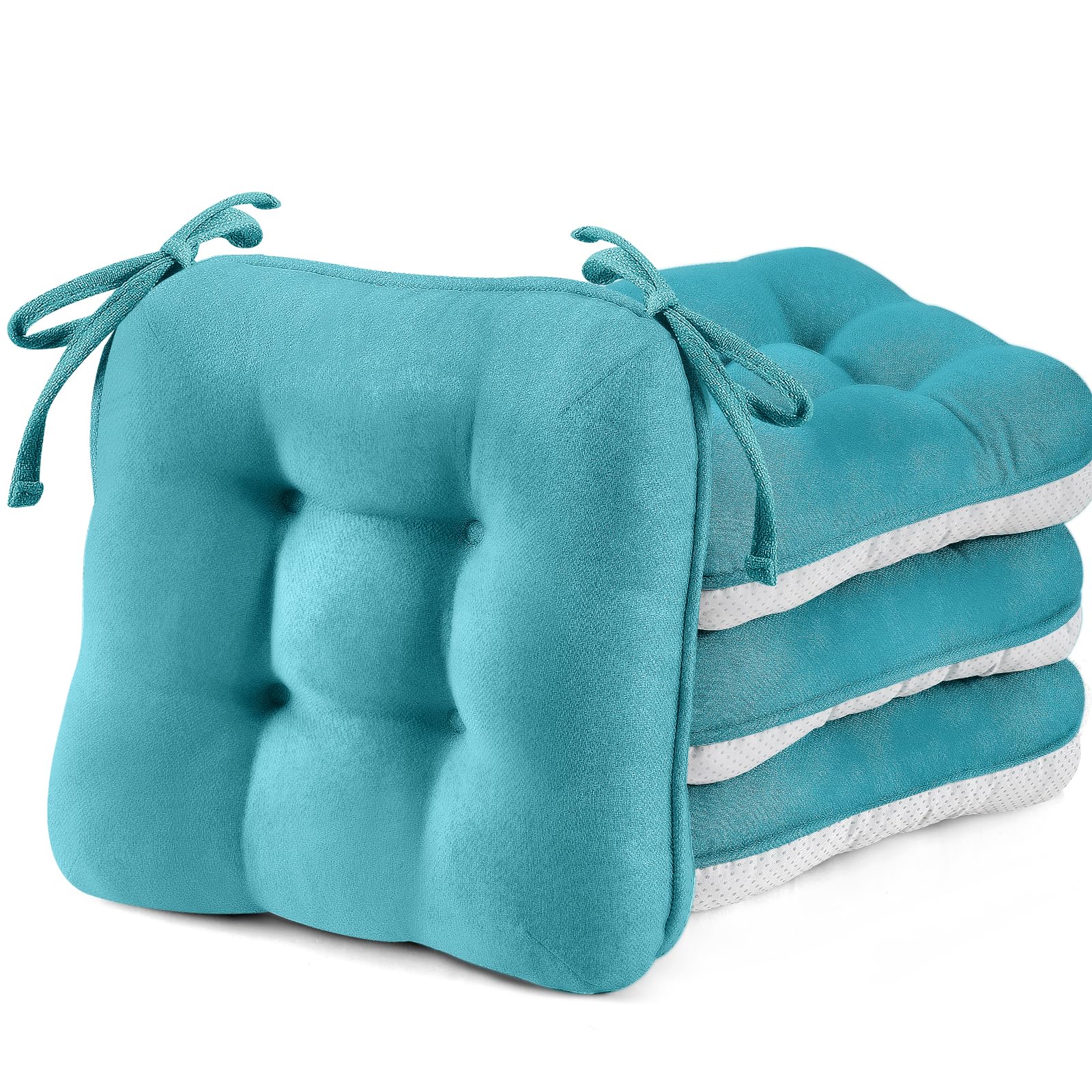 BETU Chair Cushions for Dining Chairs Set of 4,3.5" Thick Kitchen Table Chair Pads with Ties,Non Slip Backing and Covers, Seat Cushion for Dining Room,Bar,Patio Chairs,15.5"X15.5"X3.5",Beige