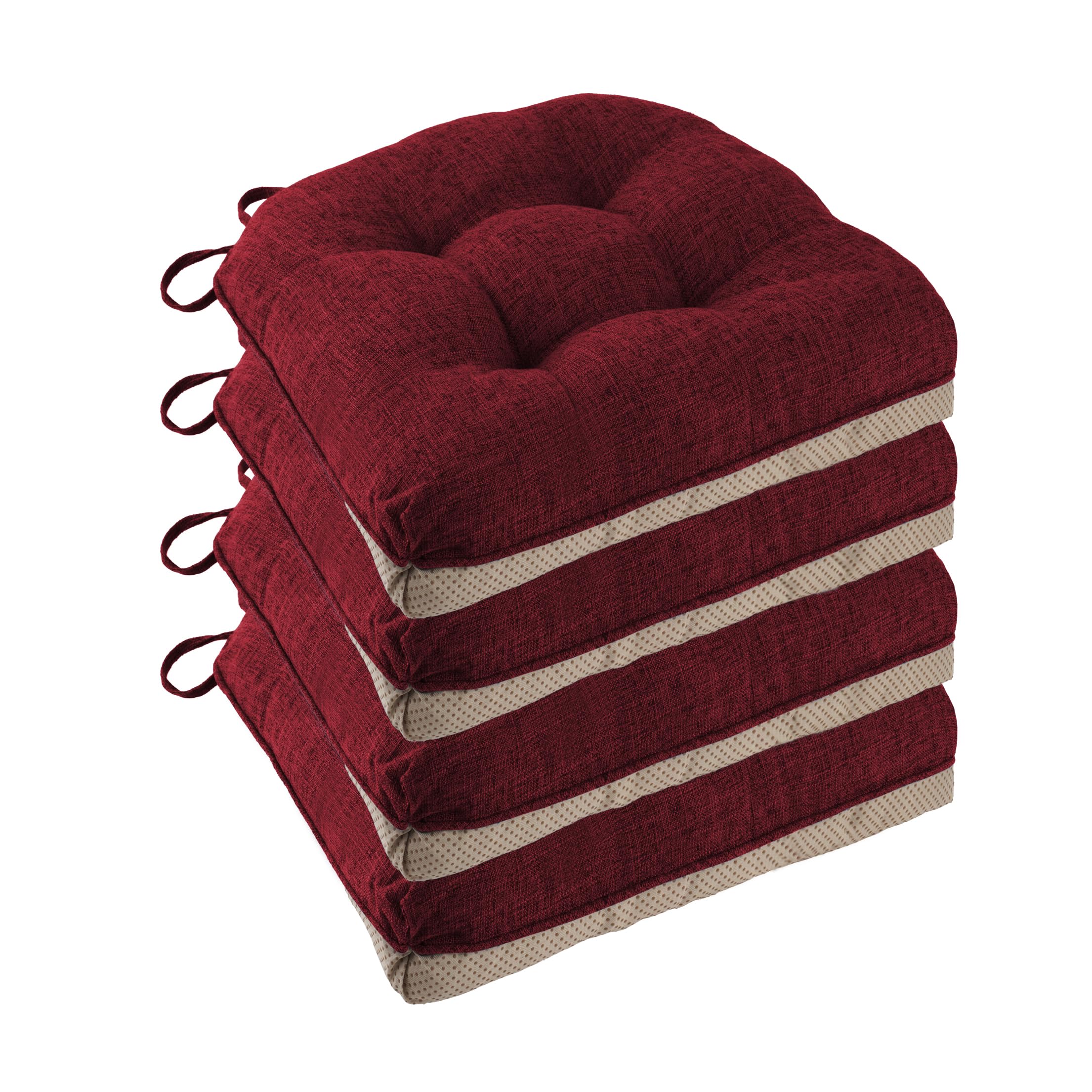 Non Slip Chair Cushions for Dining Chairs Set of 4 Kitchen Chair Cushions 18"x18"x3" Turfted Chair Pads Comfortable and Soft Seat Cushion with Ties, Coffee
