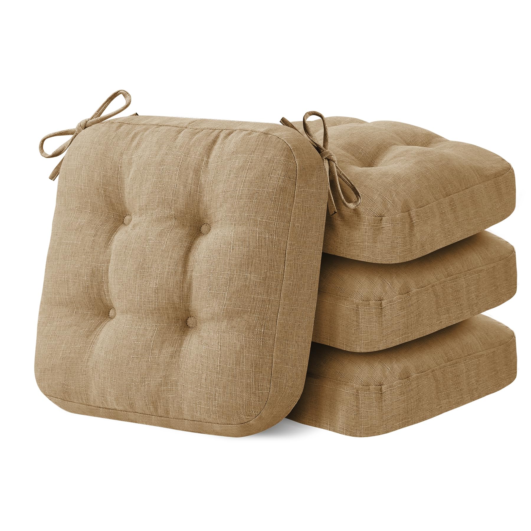 IASEAHK Chair Cushions, Memory Foam Dining Chair Cushions, Tufted Indoor Chair Pads, Set of 4, 16.5' x 16.5' x 3.5', Beige