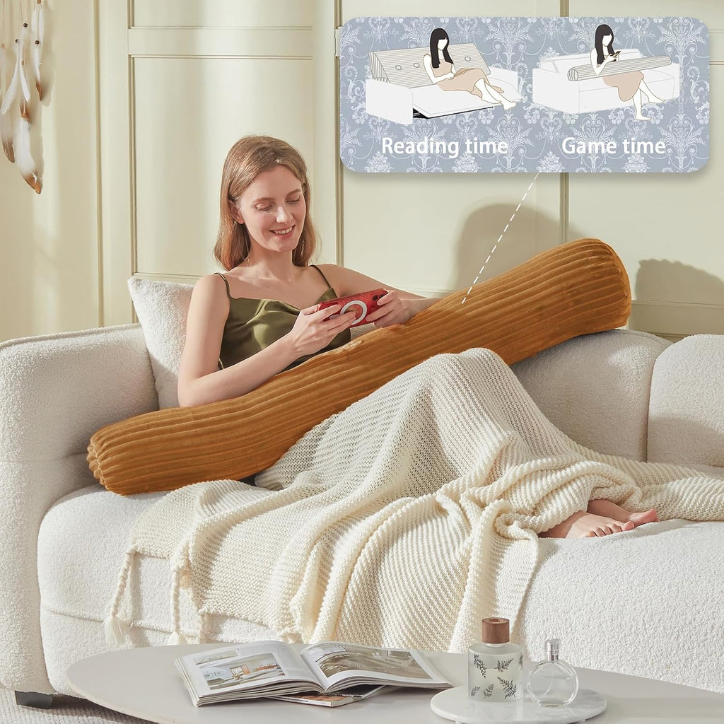 Headboard Wedge Pillow + A Long Neck Roll Pillow Body Pillow，Large Headboard Pillow with Removable Cover (Brown, King：76x8x20 inches)